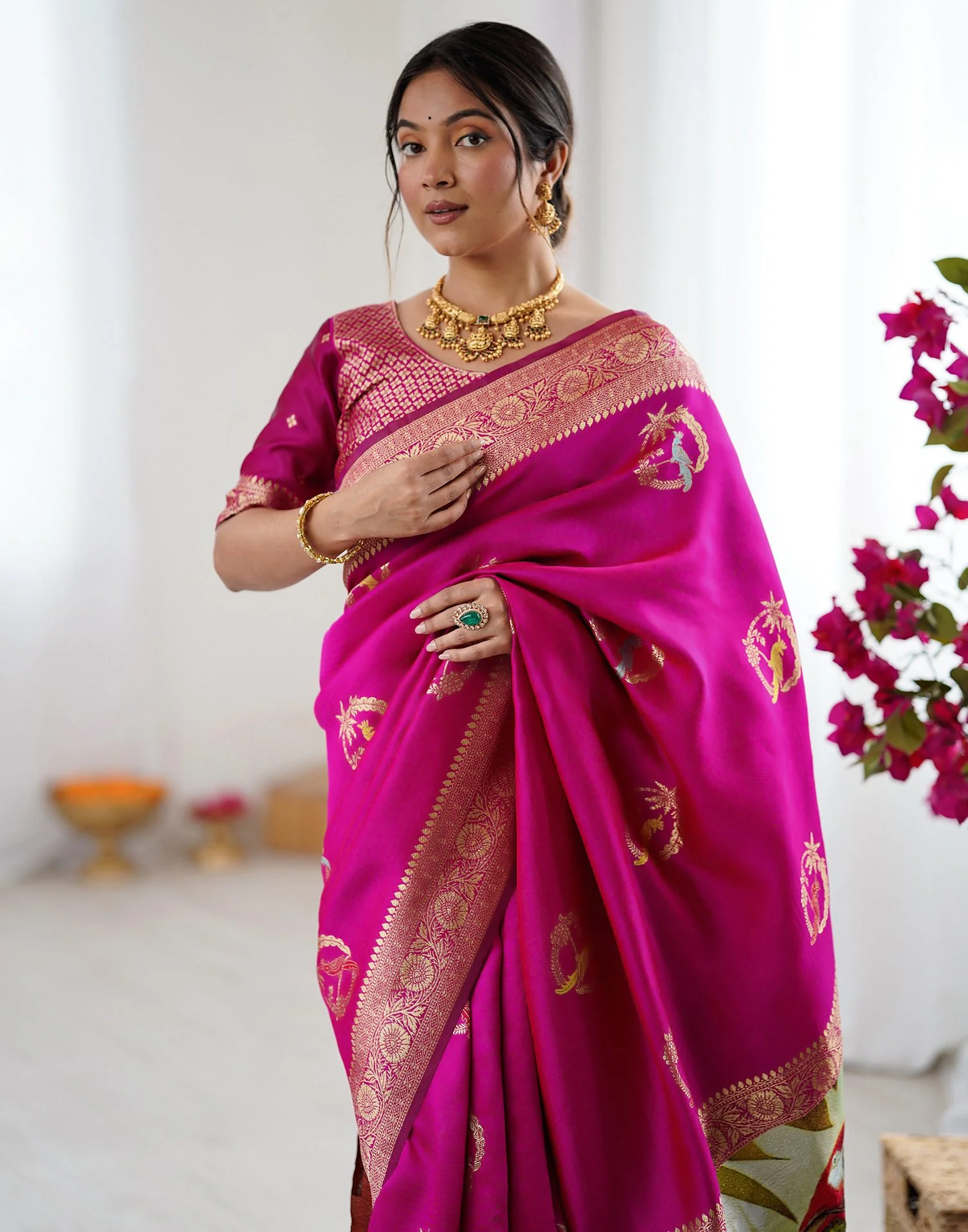Dark Pink Silk Woven Saree - Image 2