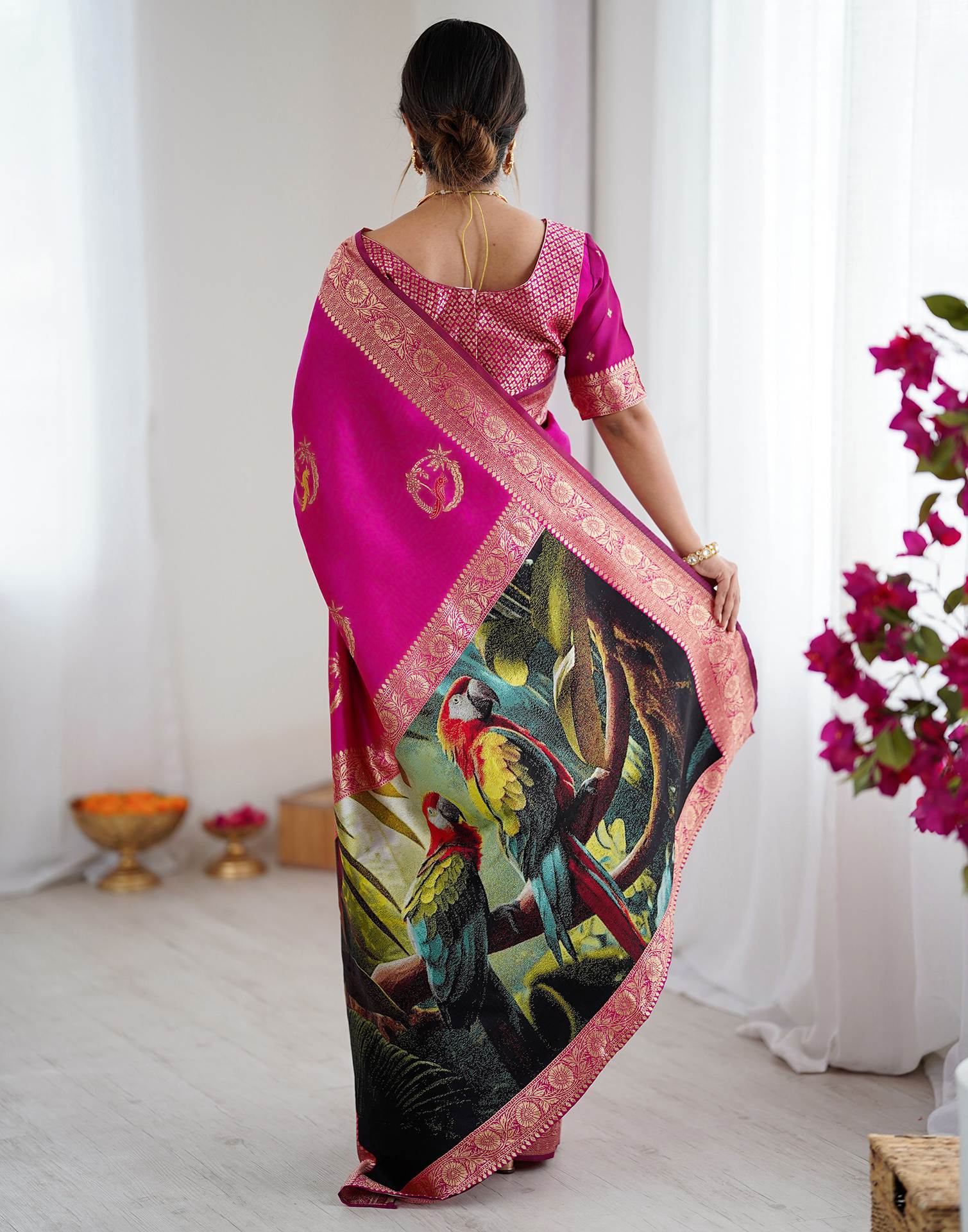 Dark Pink Silk Woven Saree - Image 7