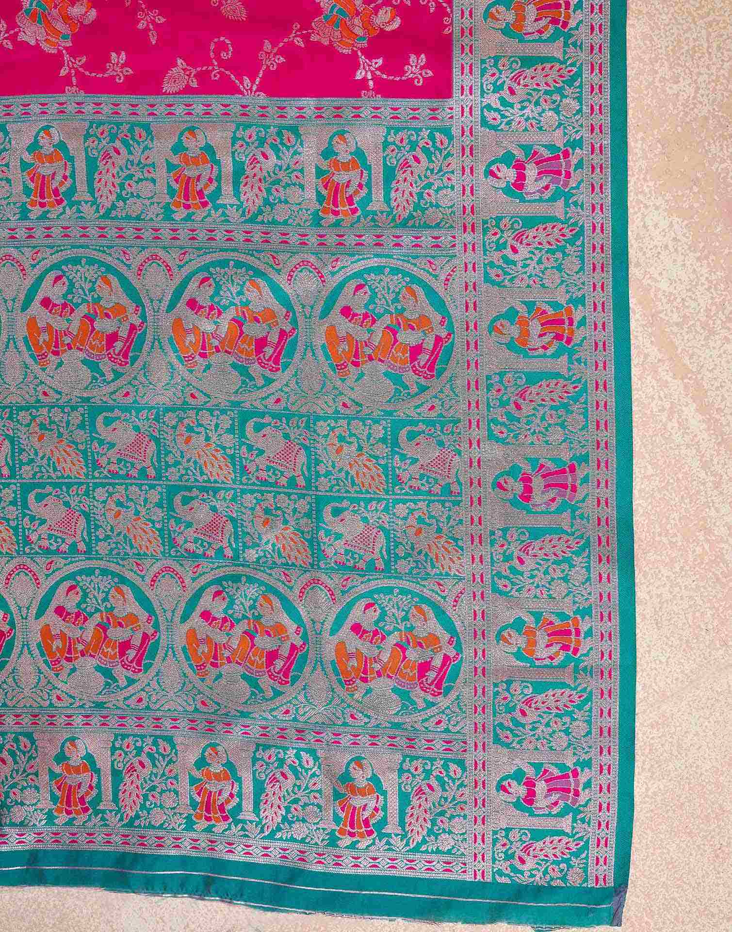 Dark Pink Silk Woven Saree - Image 8