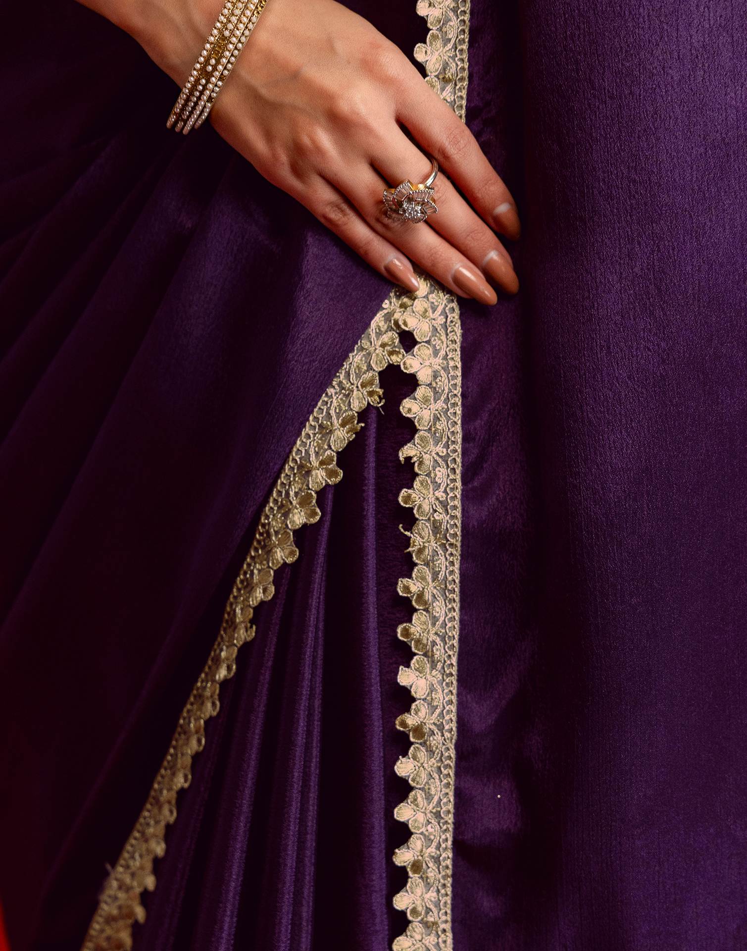 Dark Purple Chinon Lace Saree - Image 10
