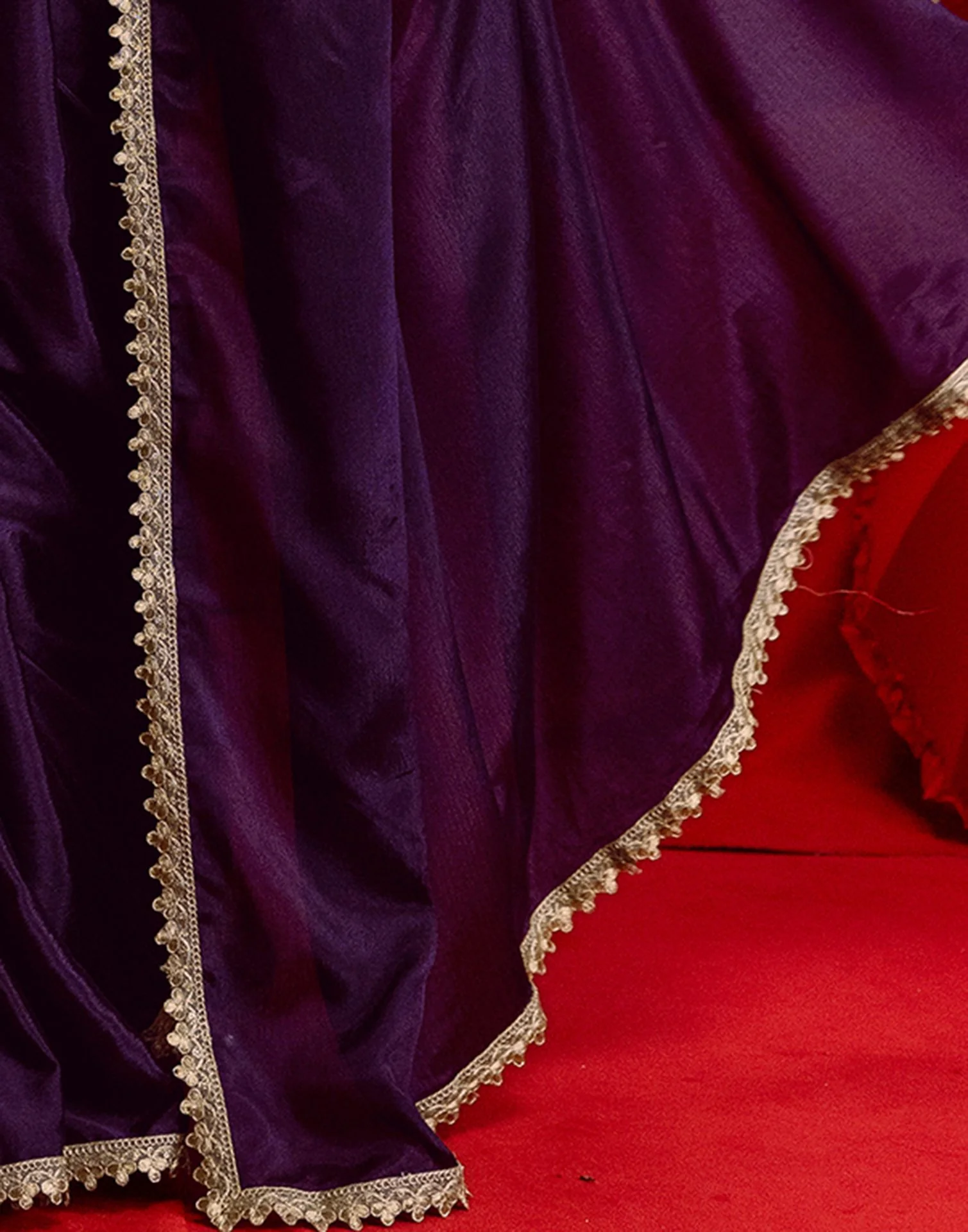 Dark Purple Chinon Lace Saree - Image 11