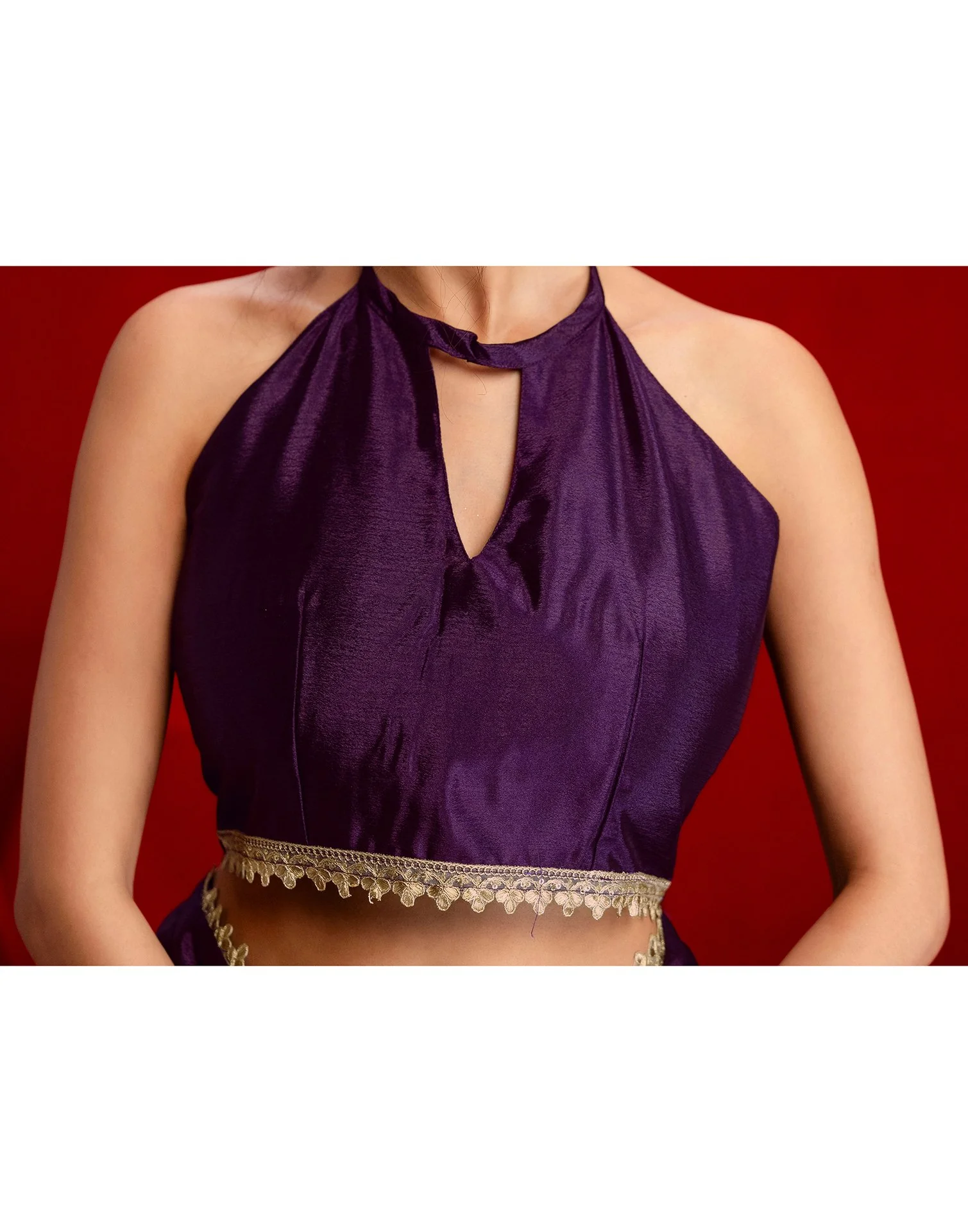 Dark Purple Chinon Lace Saree - Image 12