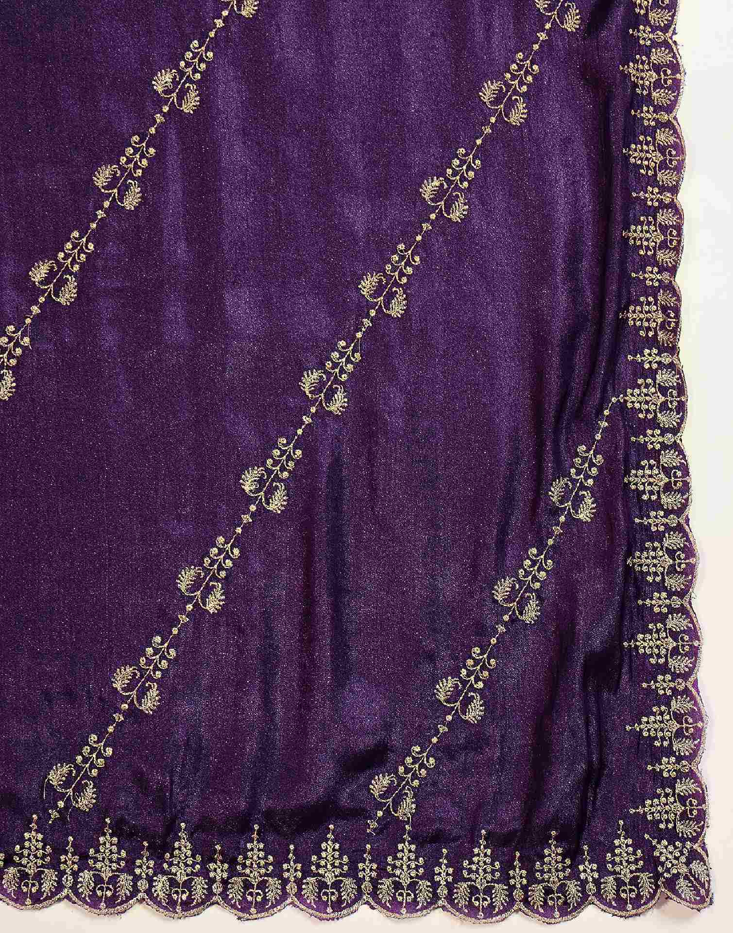 Dark Purple Georgette Embroidery Saree - Image 9