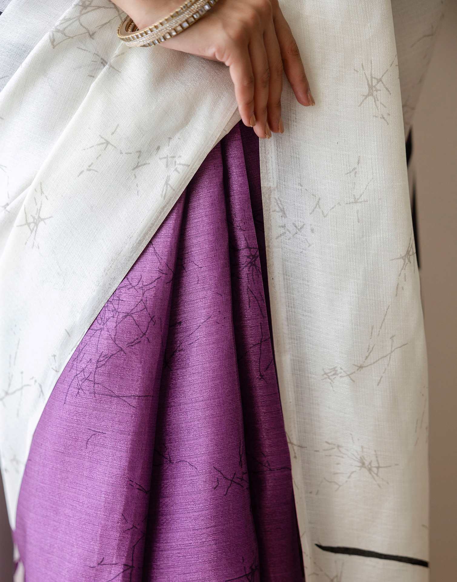 Dark Purple Khadi Printed Saree - Image 8