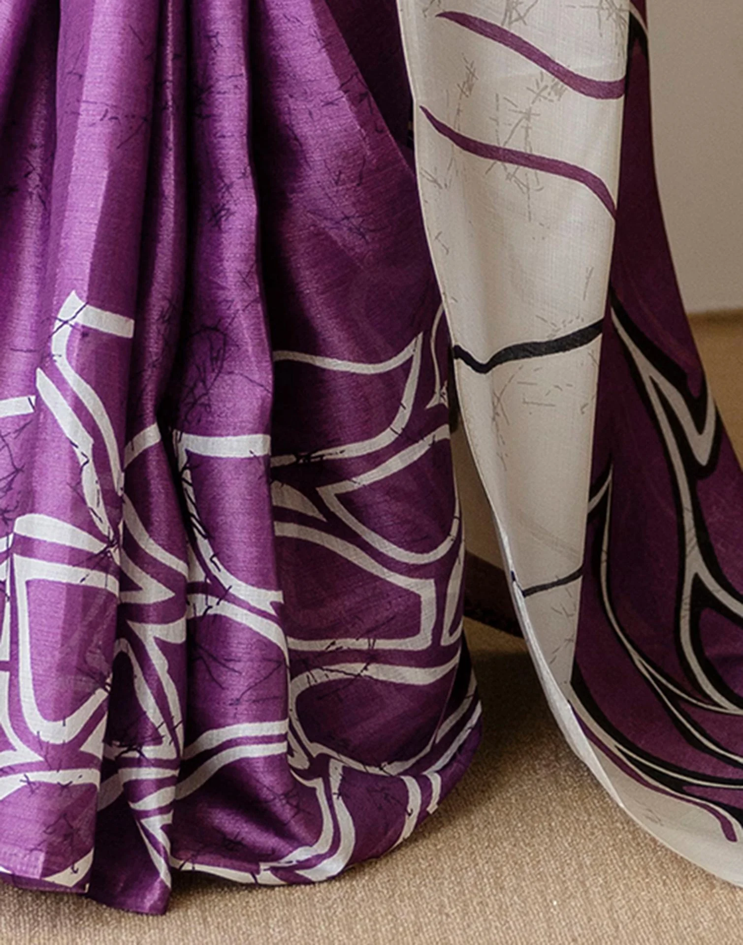 Dark Purple Khadi Printed Saree - Image 9