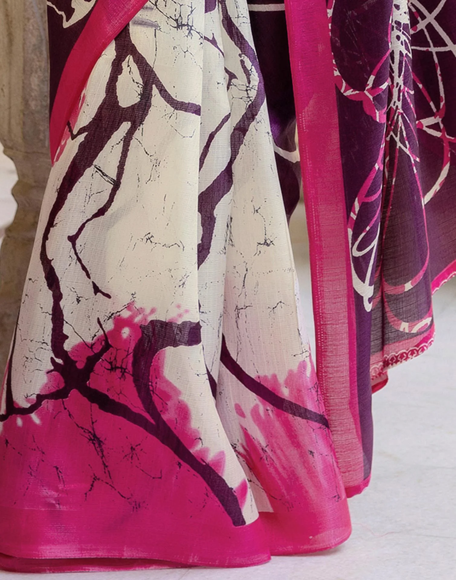 Dark Purple Khadi Printed Saree - Image 10