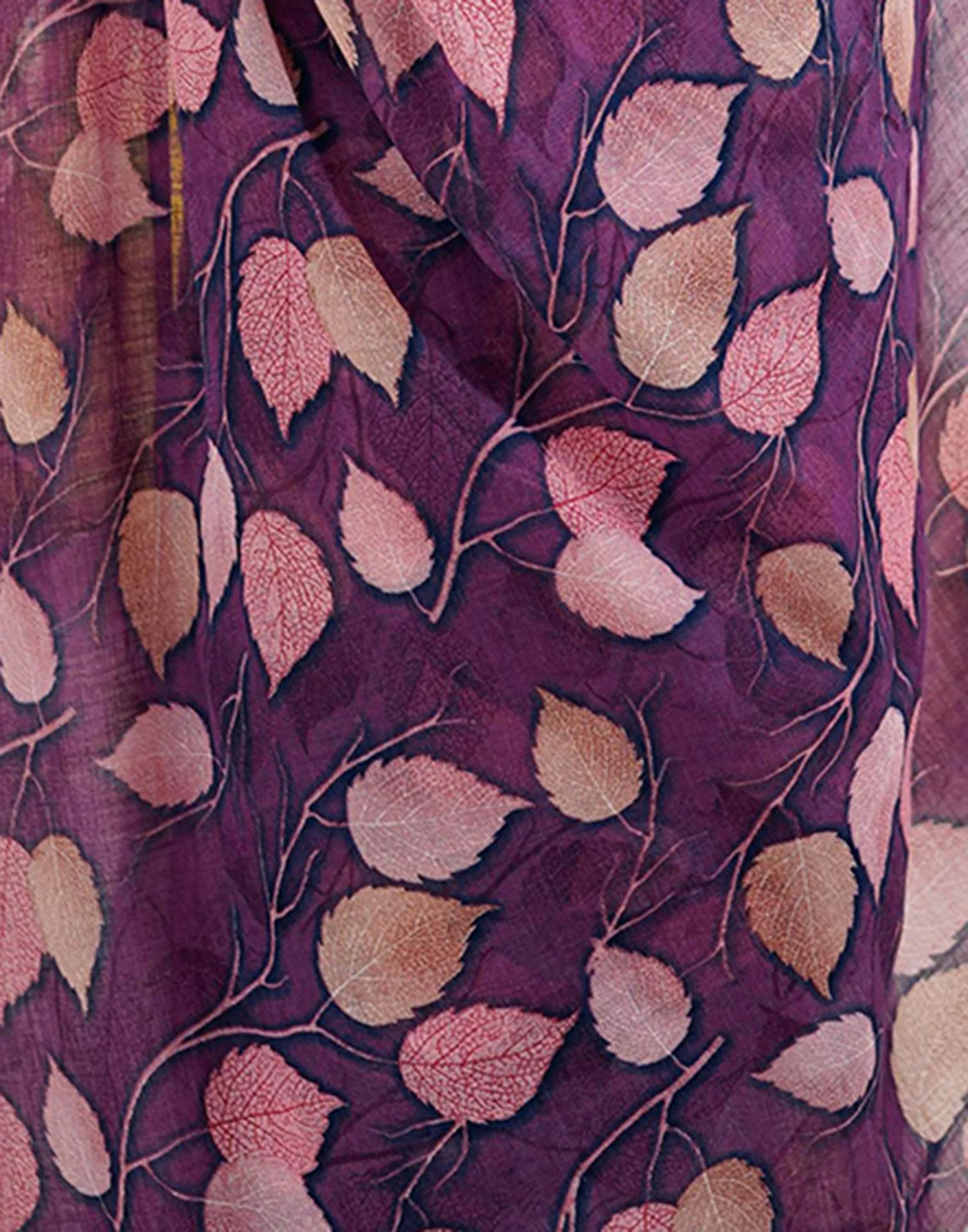 Dark Purple Linen Printed Saree - Image 8