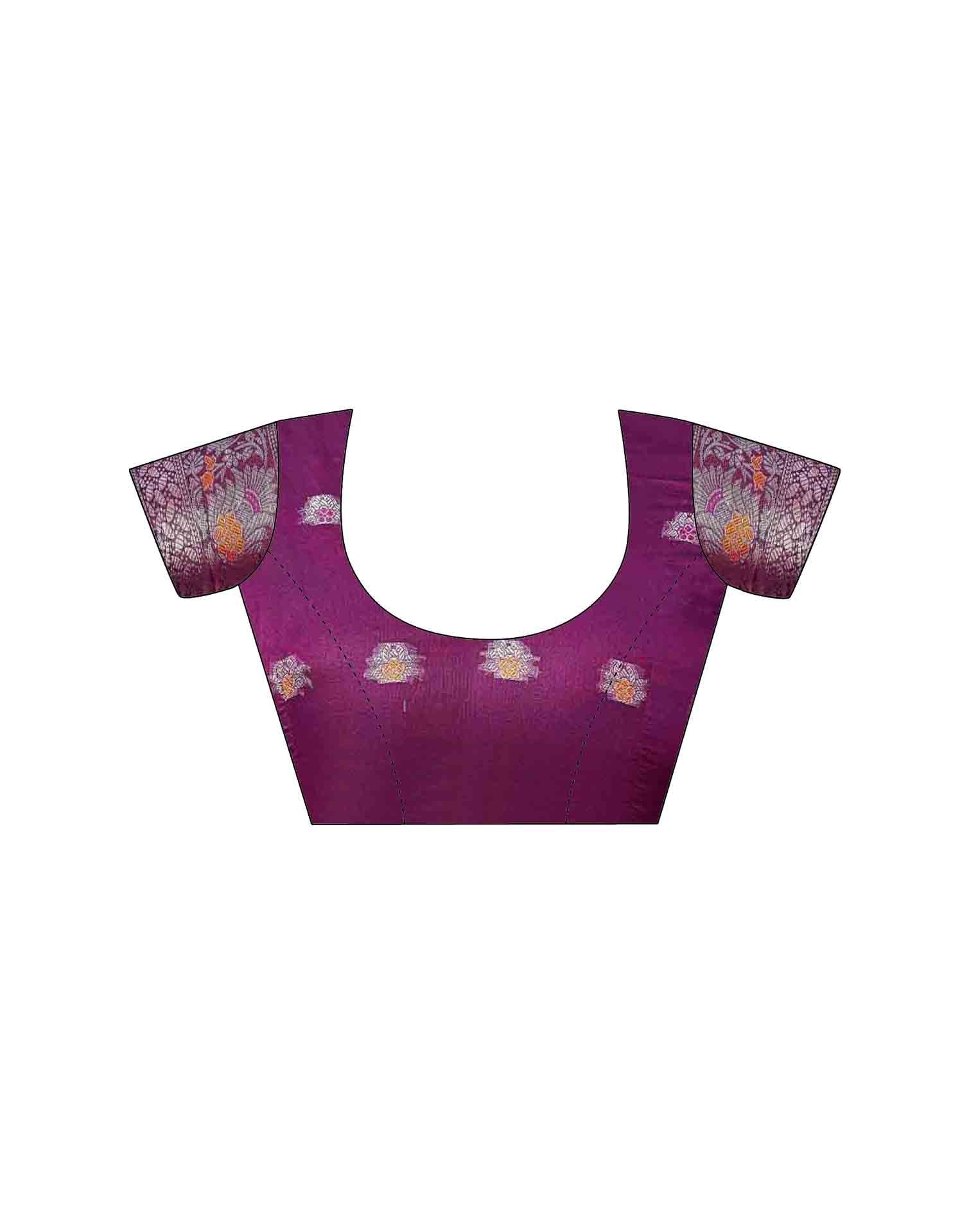 Dark Purple Organza Woven Saree - Image 9
