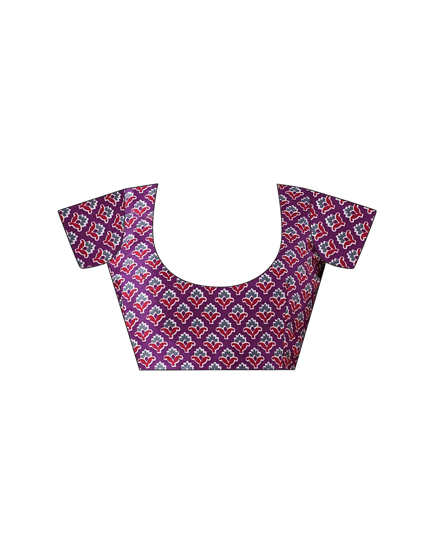 Dark Purple Satin Printed Saree - Image 10