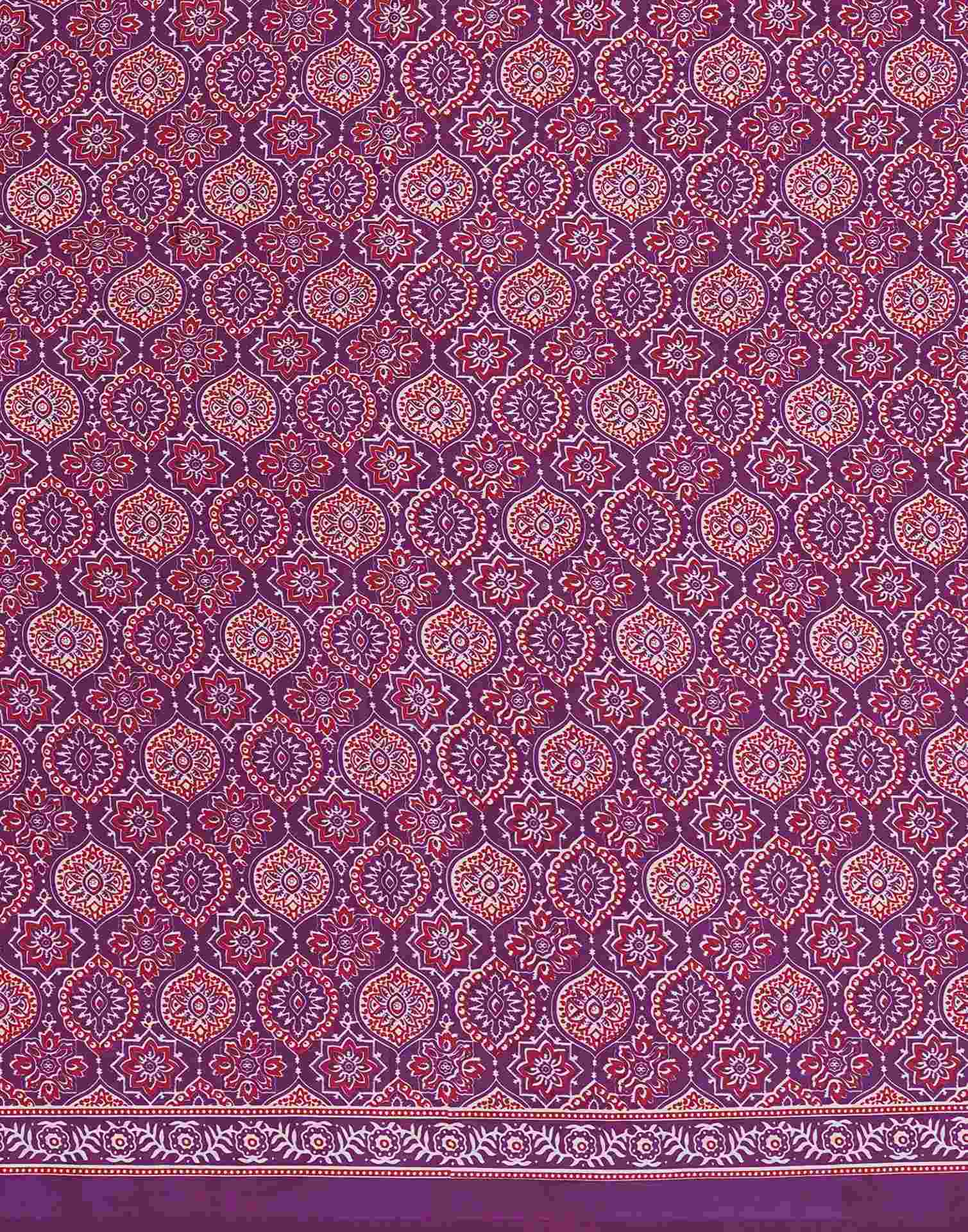 Dark Purple Satin Printed Saree - Image 8