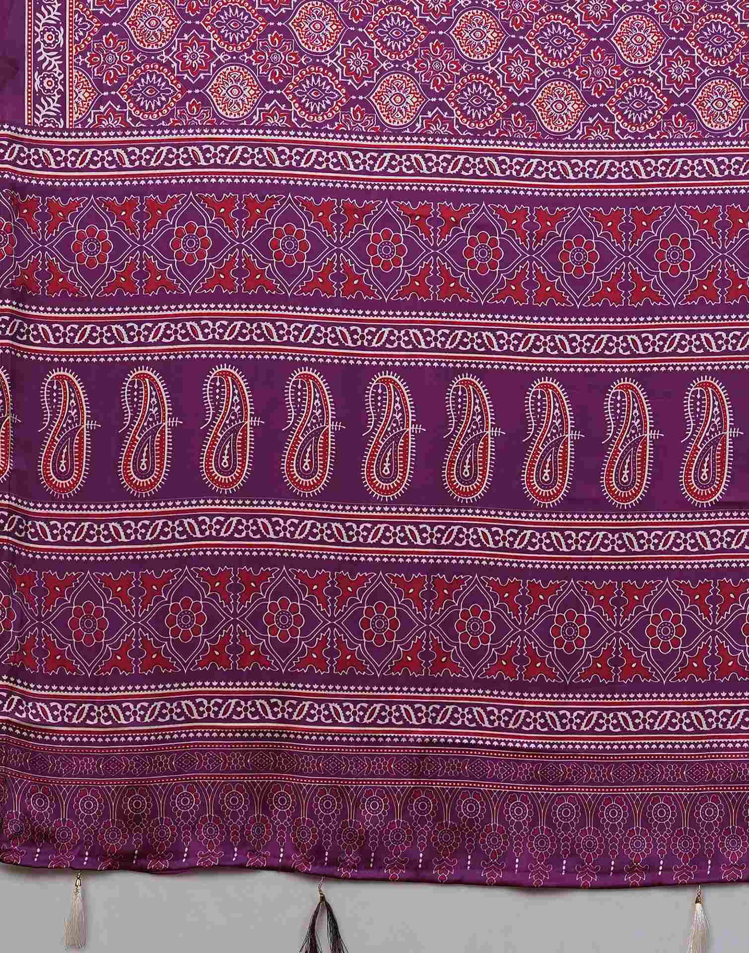 Dark Purple Satin Printed Saree - Image 9