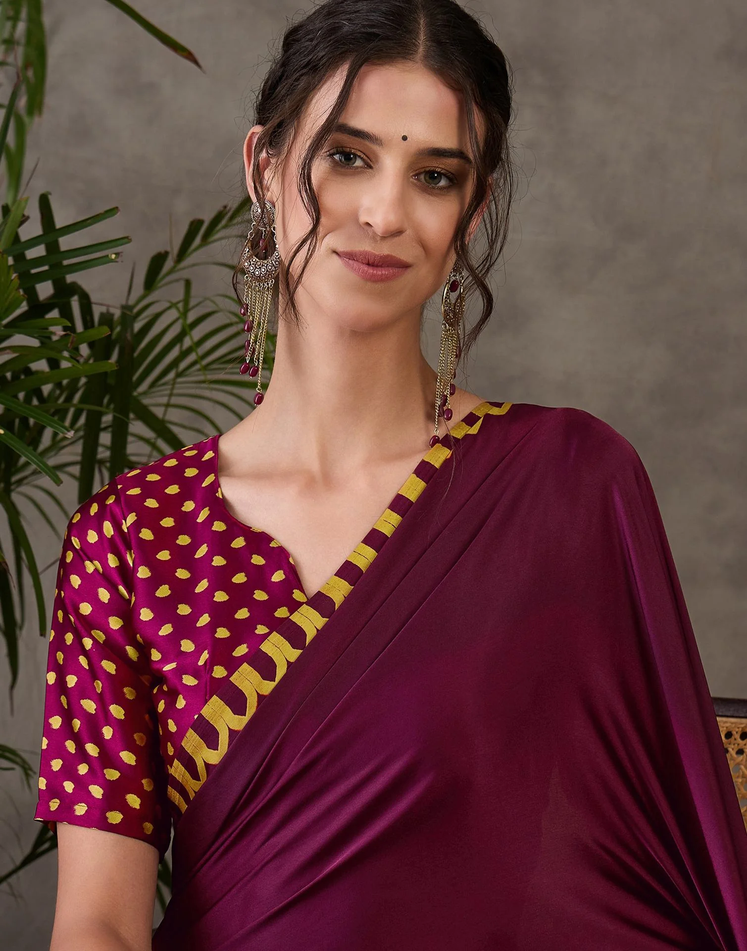 Dark Purple Satin Printed Saree - Image 2