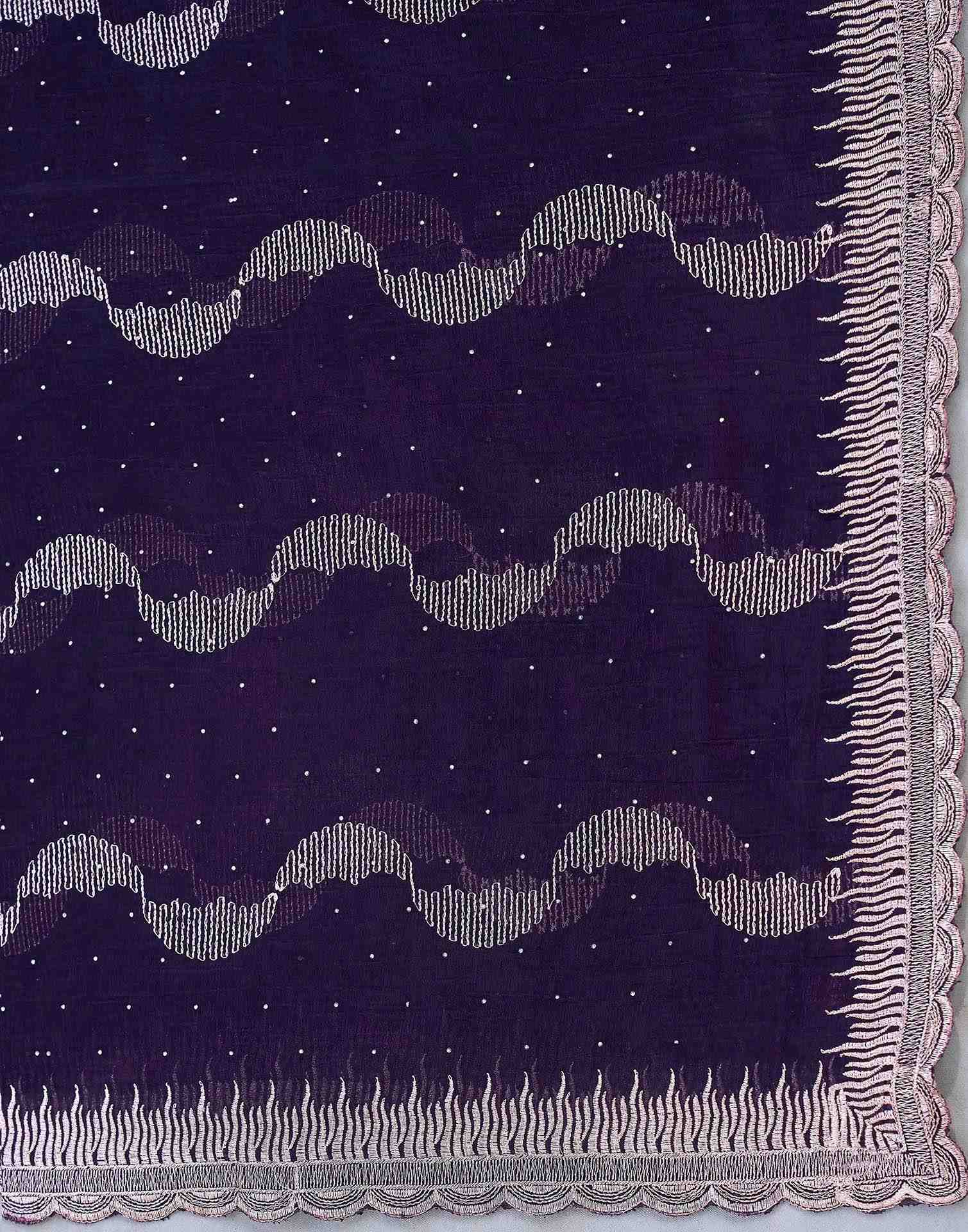 Dark Purple Shimmer Embroidery Embellished Saree - Image 8