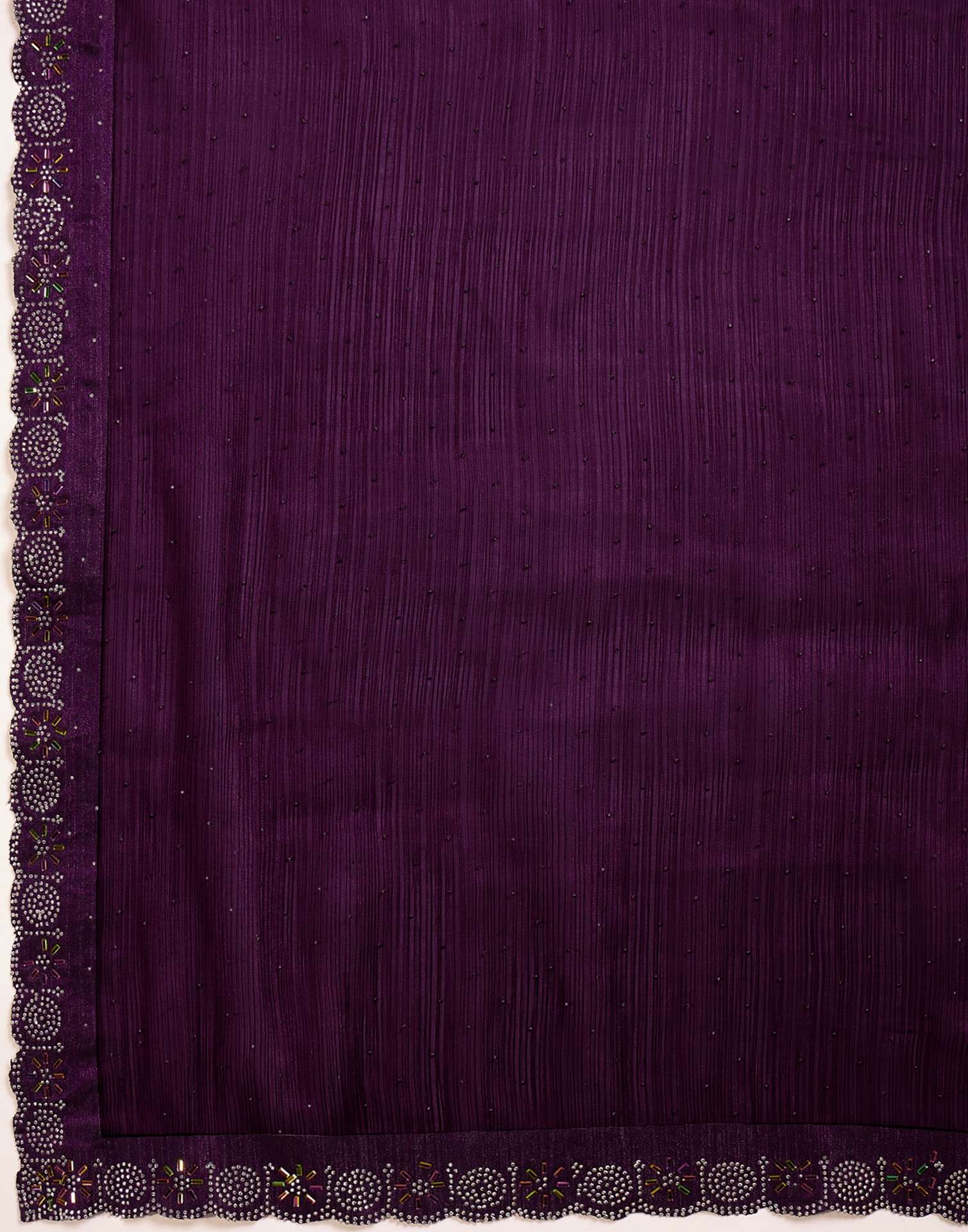 Dark Purple Shimmer Stone Work Swarovski Saree - Image 9