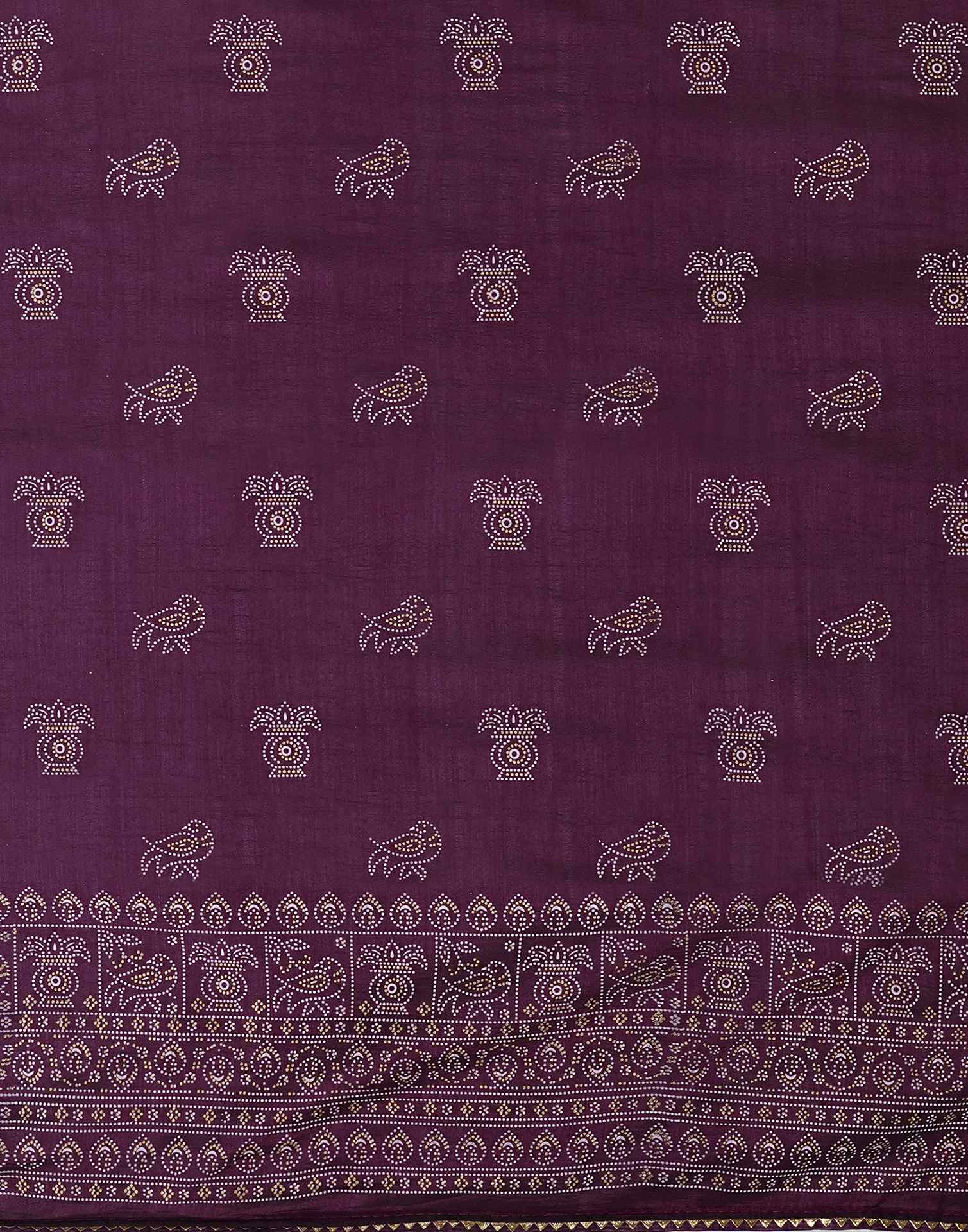 Dark Purple Silk Printed Saree - Image 10
