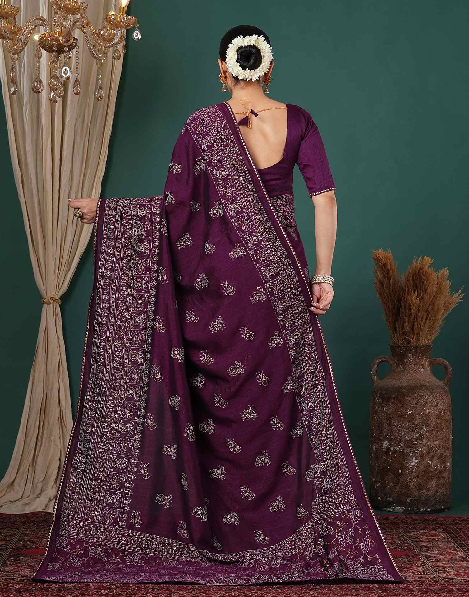 Dark Purple Silk Printed Saree - Image 6
