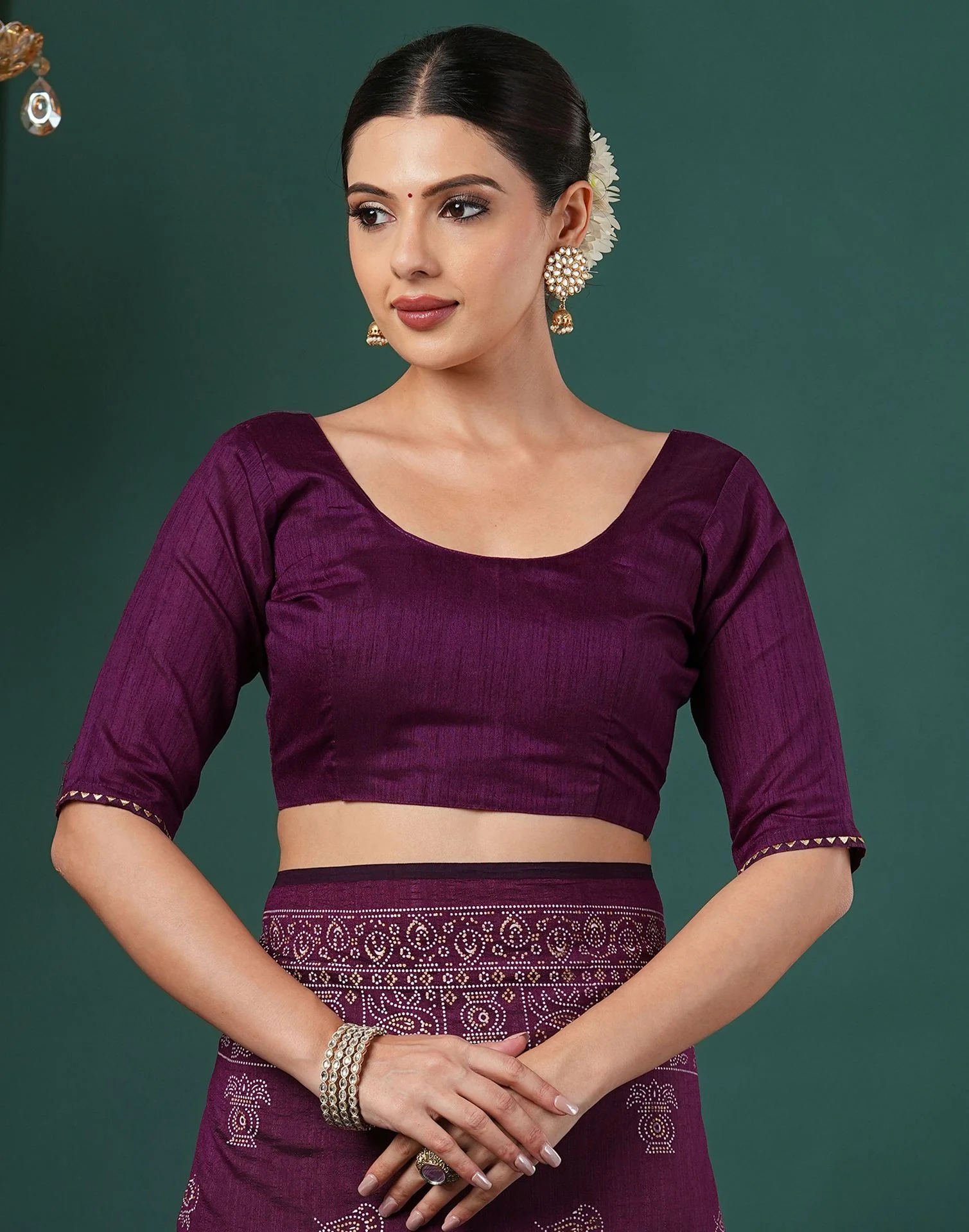 Dark Purple Silk Printed Saree - Image 8