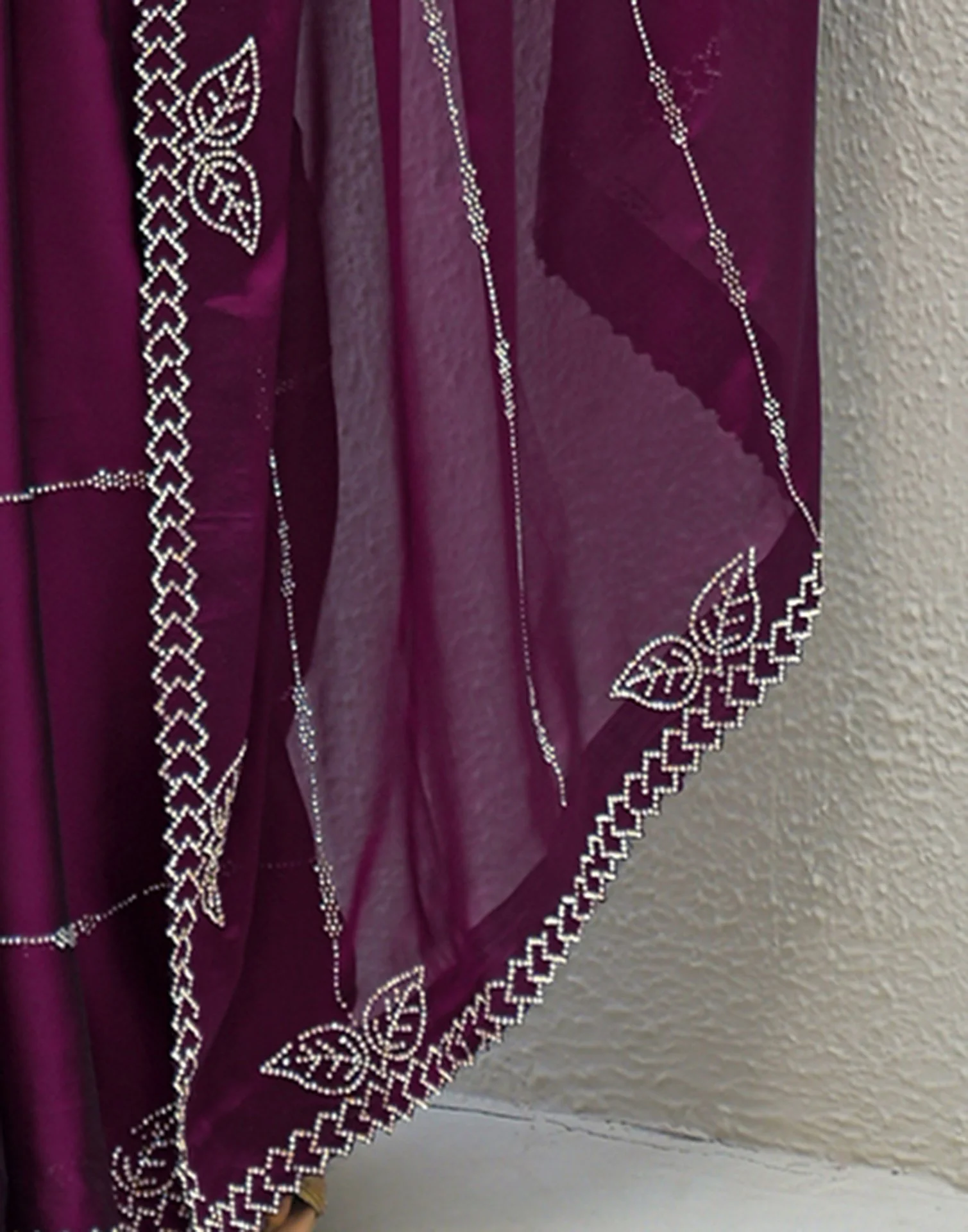 Dark Purple Silk Stone Work Swarovski Saree - Image 9
