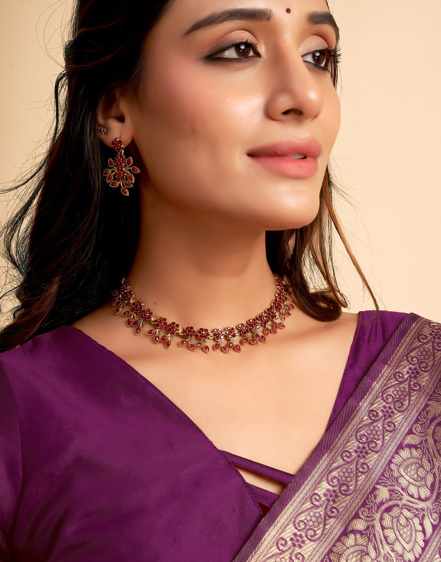 Dark Purple Woven Banarasi Silk Saree - Image 8