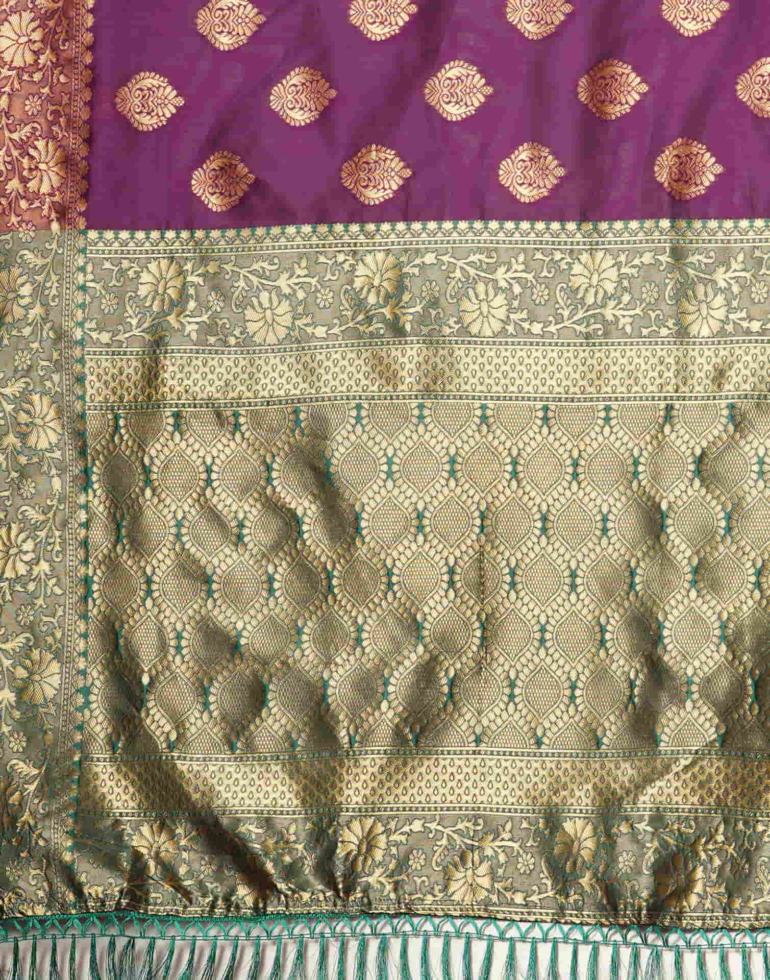 Purple Silk Blend Woven Banarasi Saree - Image 9