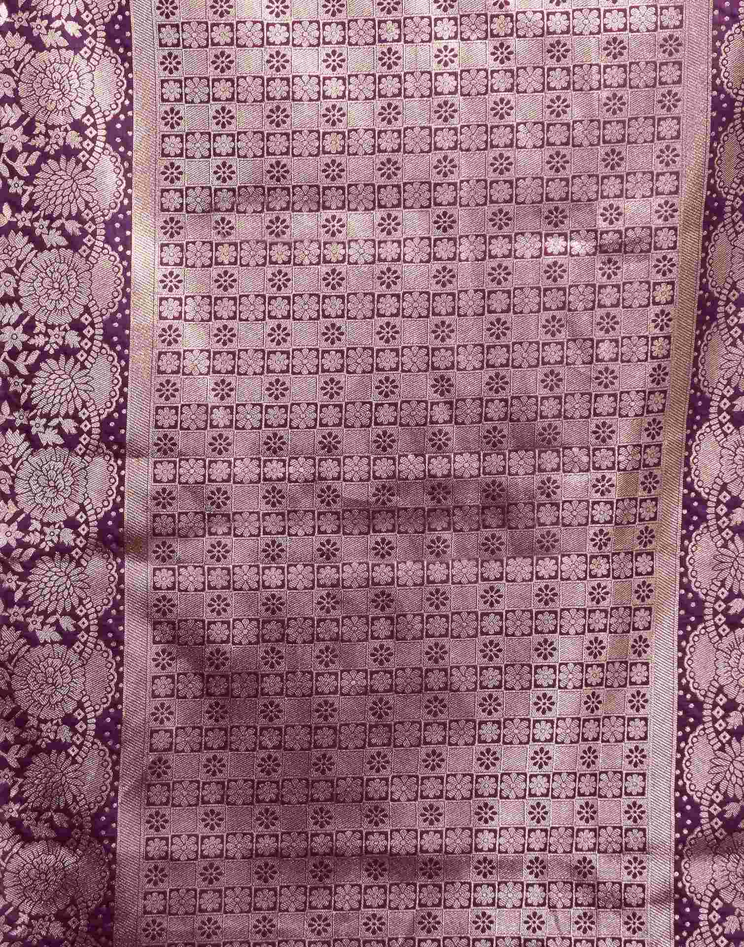 Dark Purple Silk Woven Banarasi Saree - Image 7
