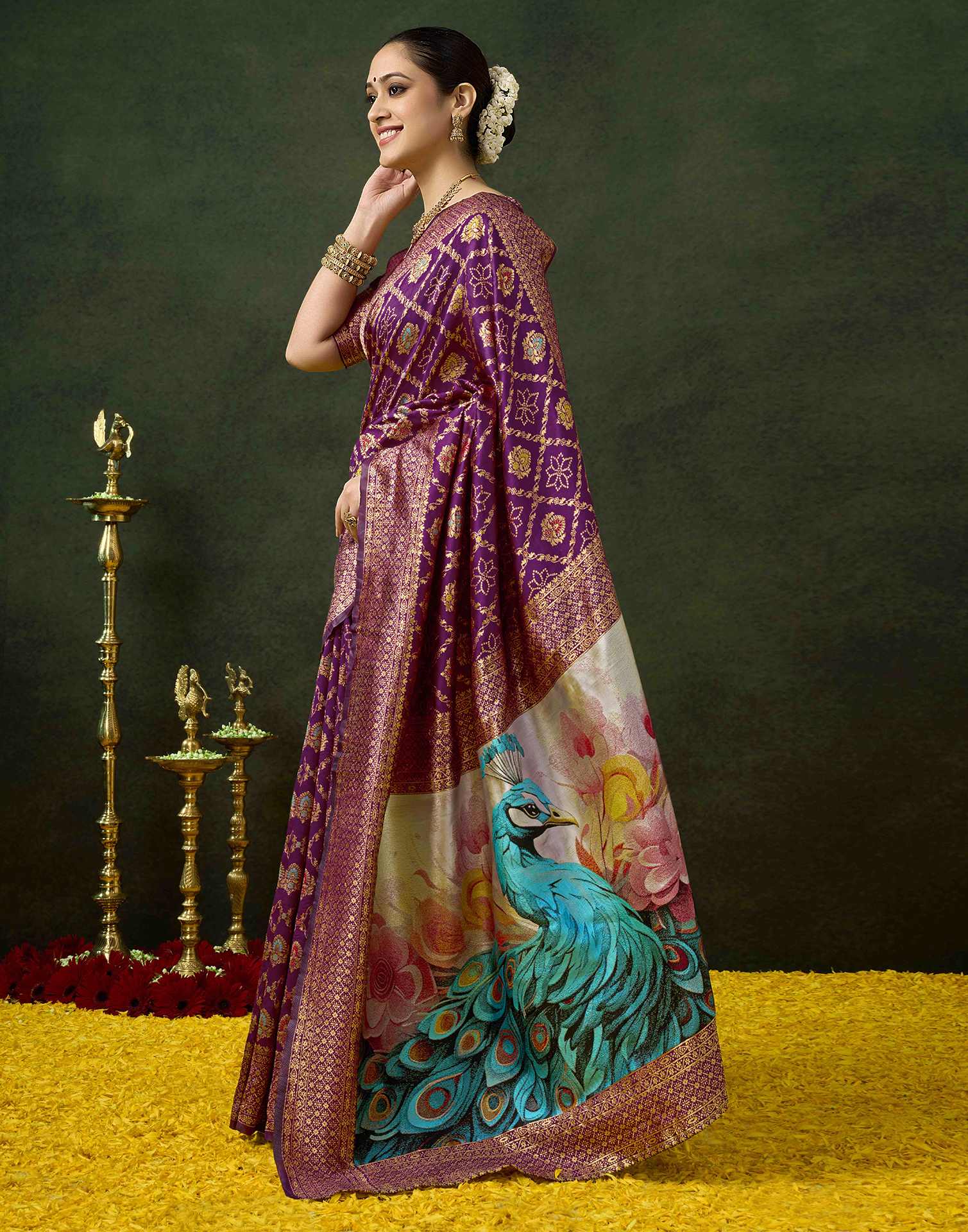Dark Purple Silk Woven Banarasi Saree - Image 5