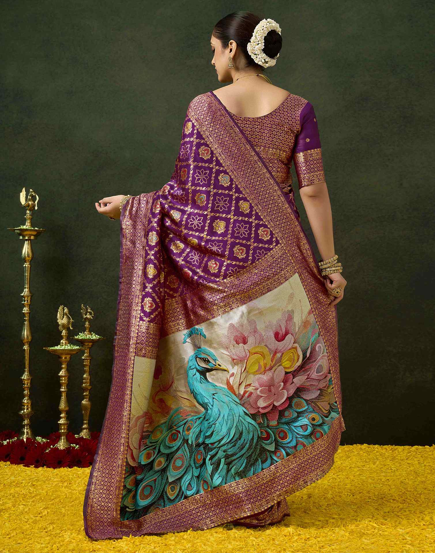 Dark Purple Silk Woven Banarasi Saree - Image 6