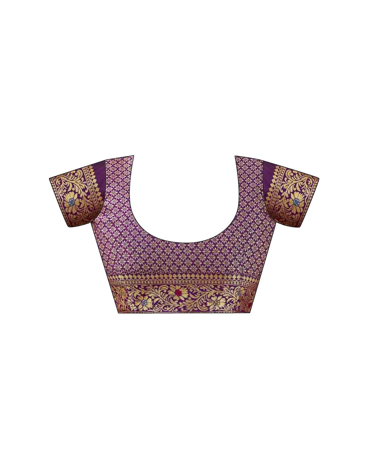 Dark Purple Silk Woven Banarasi Saree - Image 11