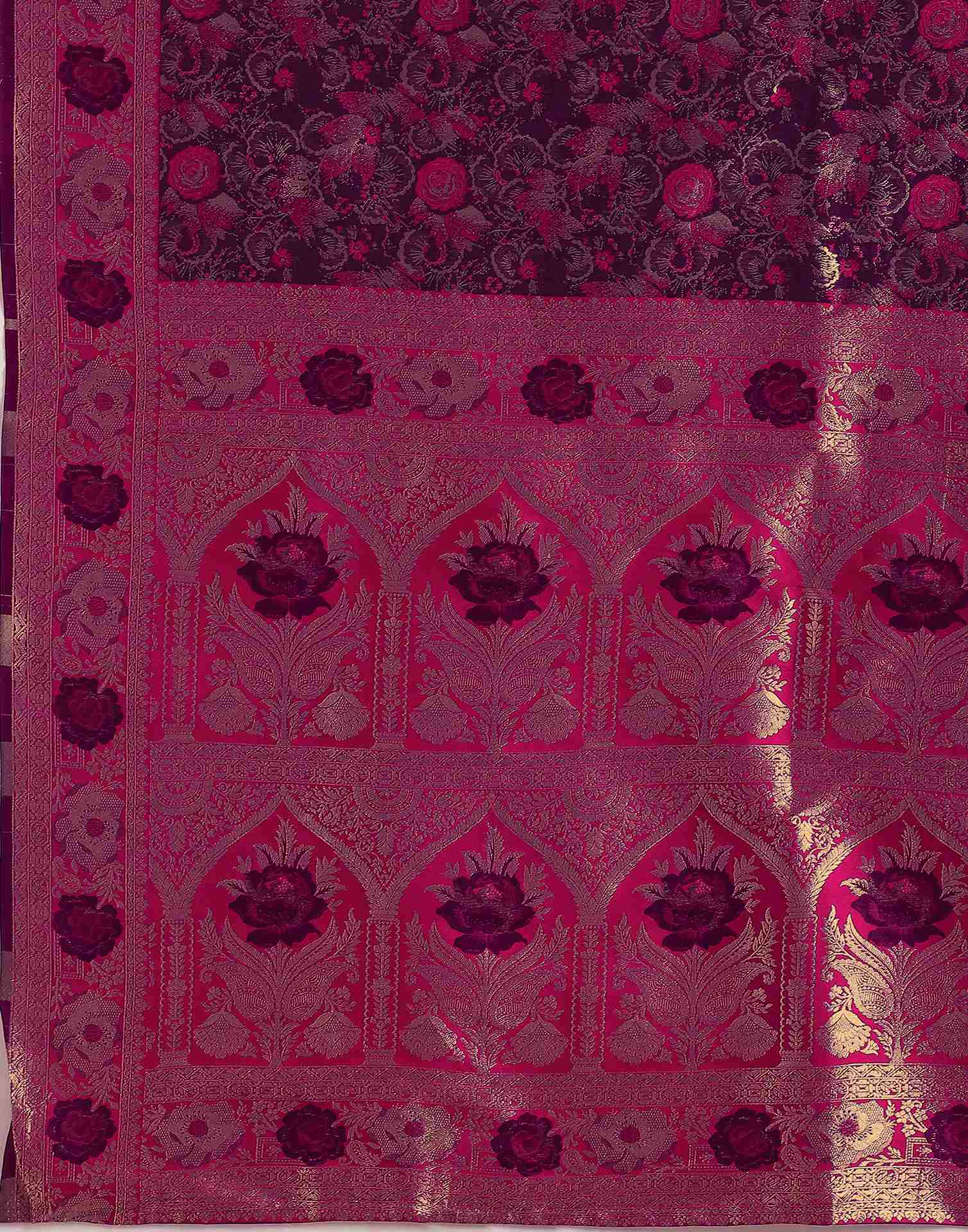 Dark Purple Silk Woven Banarasi Saree - Image 9