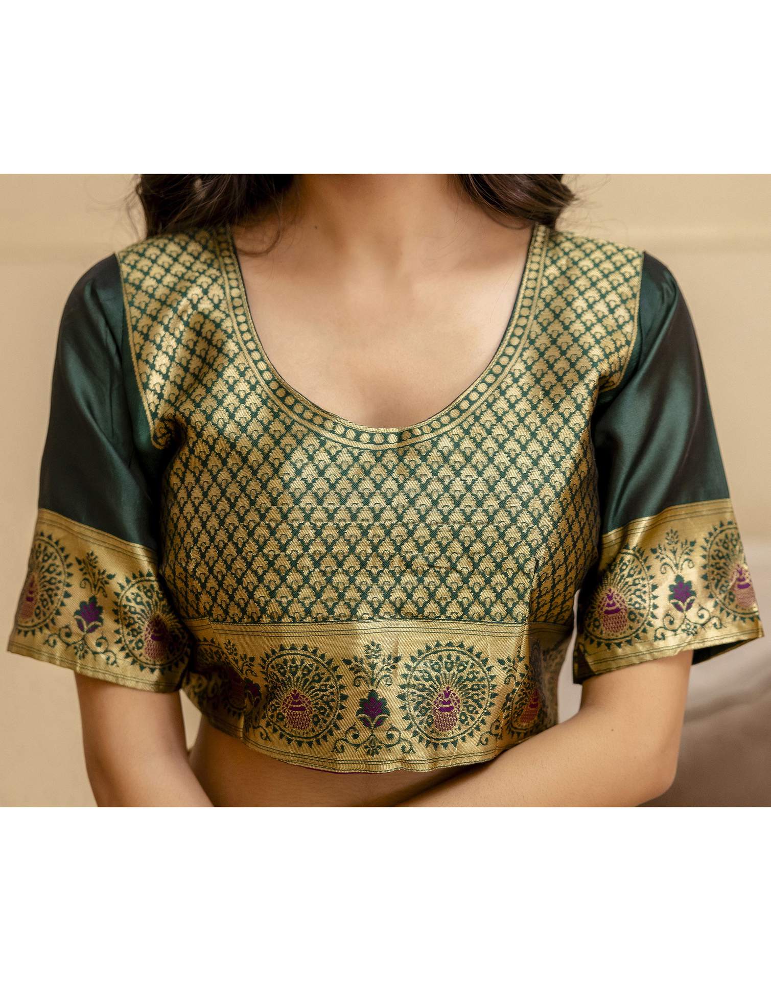 Dark Purple Silk Woven Banarasi Saree - Image 13