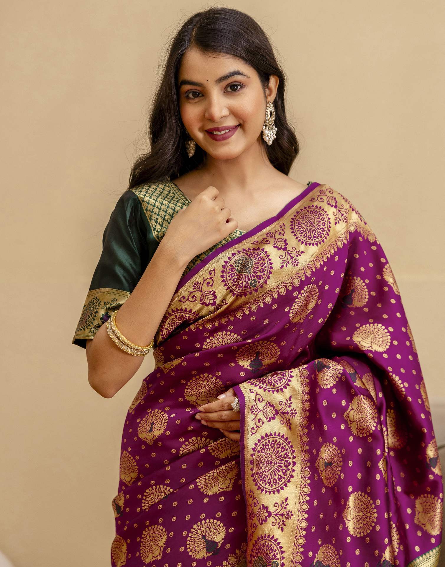Dark Purple Silk Woven Banarasi Saree - Image 4