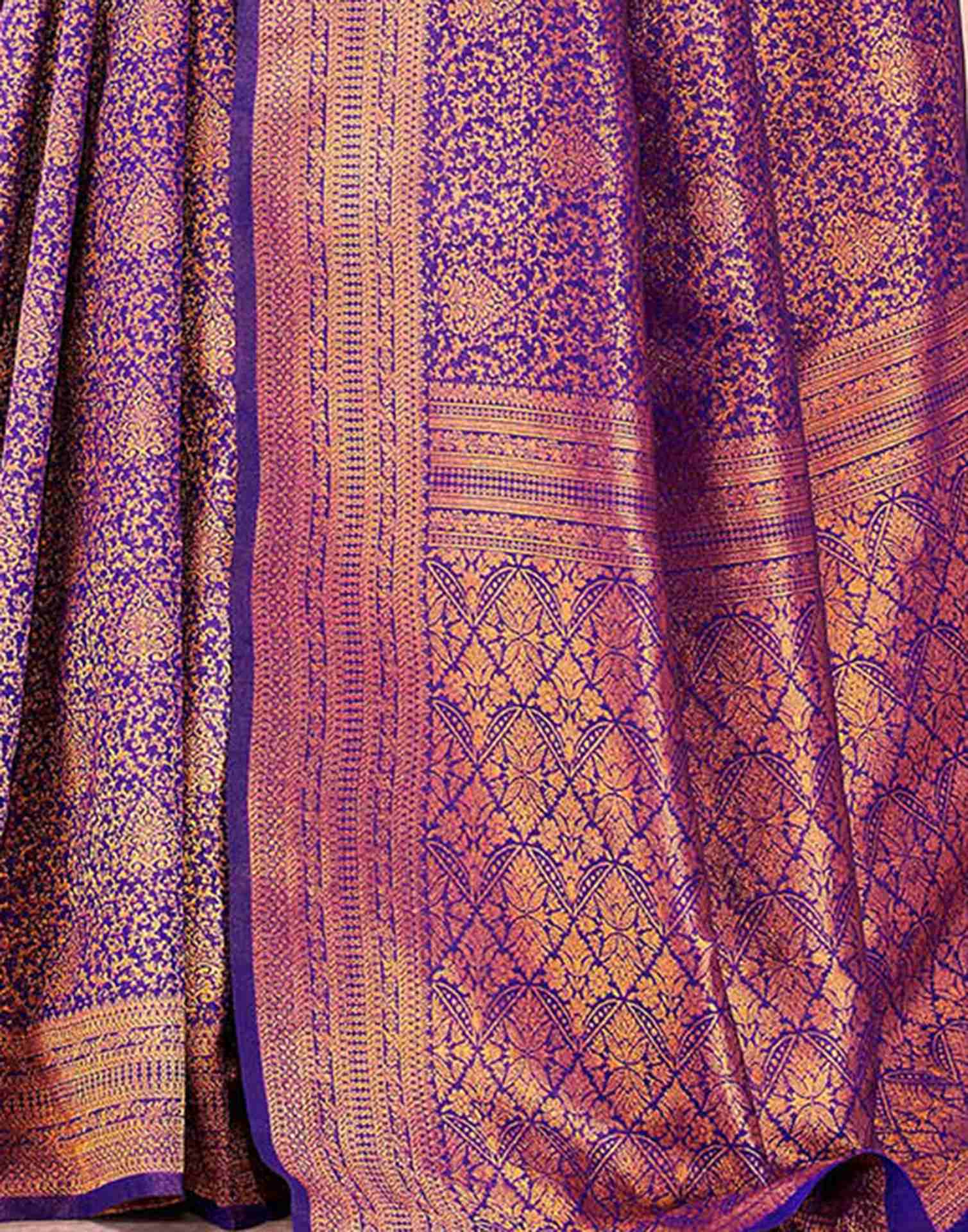 Dark Purple Silk Woven Banarasi Saree - Image 8