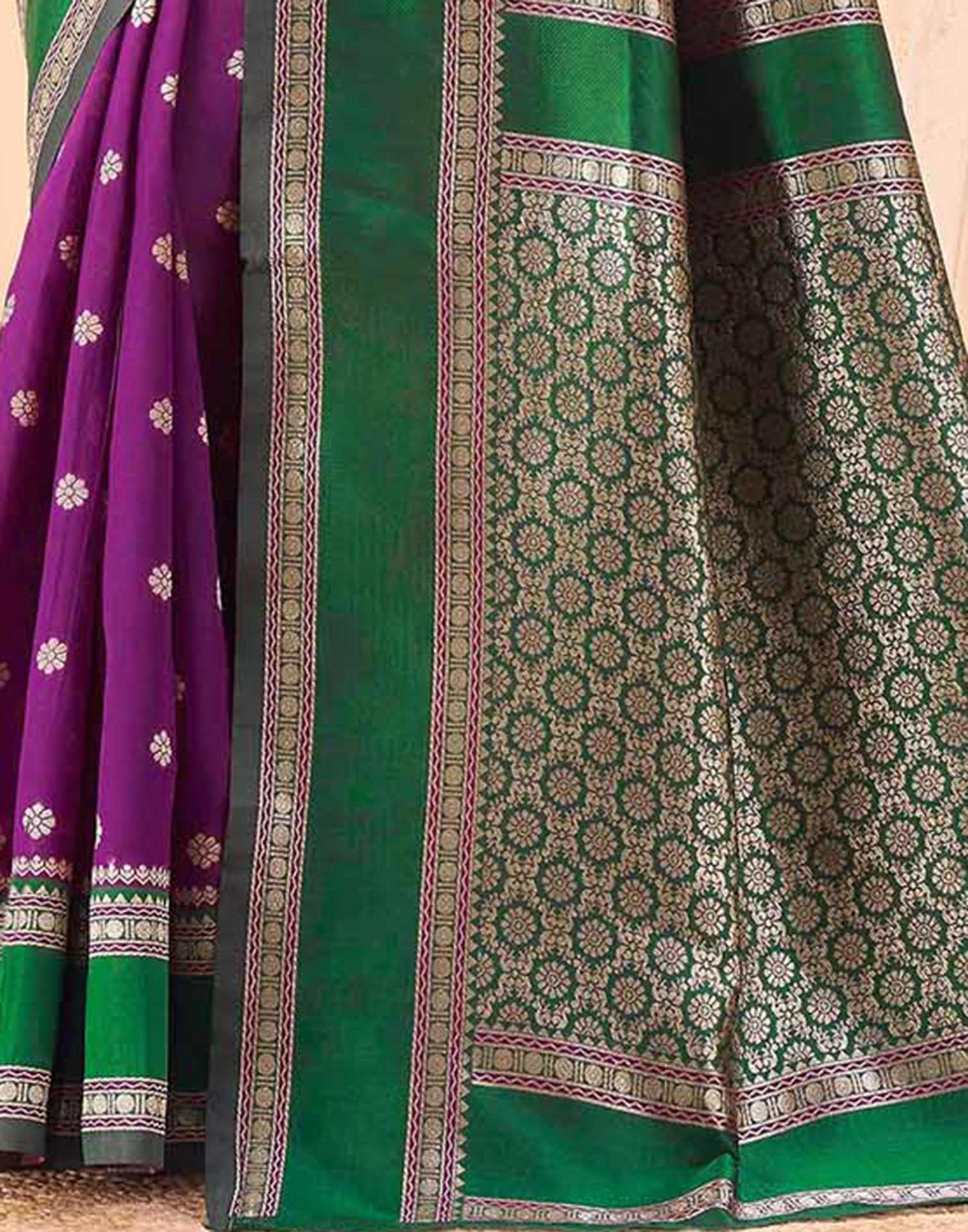 Dark Purple Silk Woven Banarasi Saree - Image 6