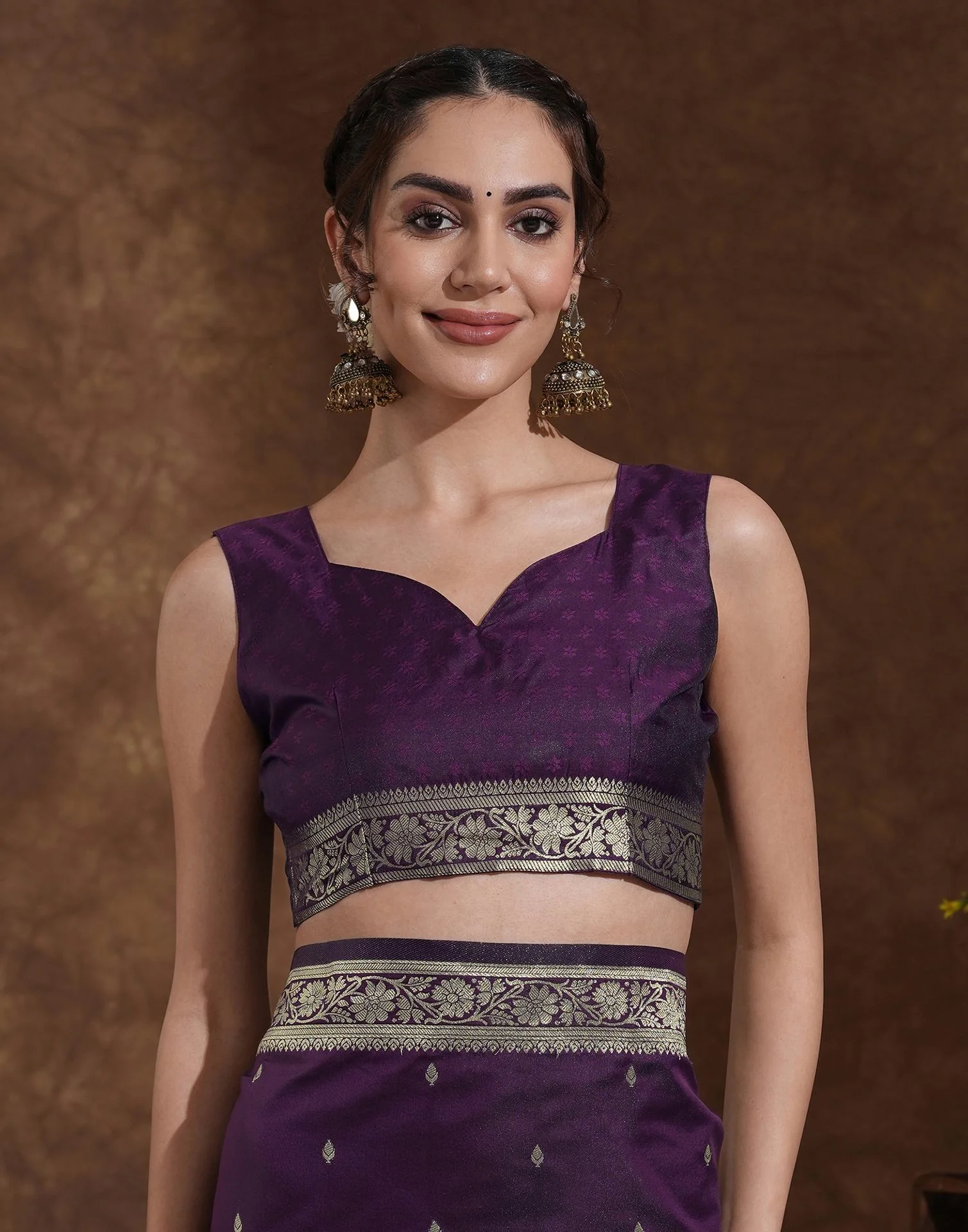 Dark Purple Silk Woven Banarasi Saree - Image 7