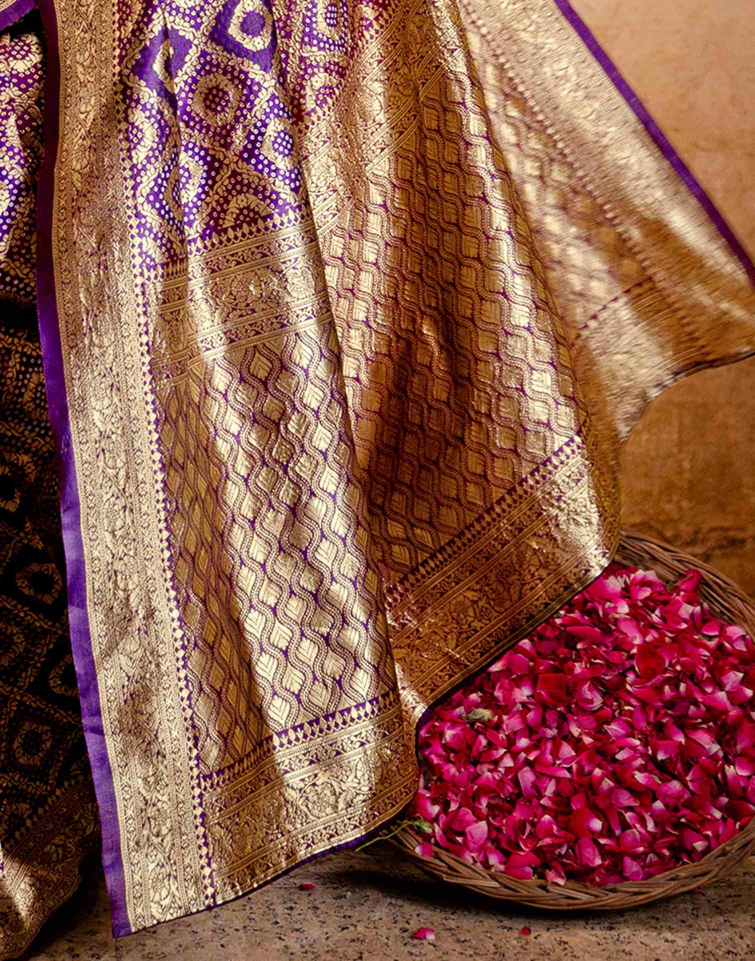 Dark Purple Silk Woven Banarasi Saree - Image 11