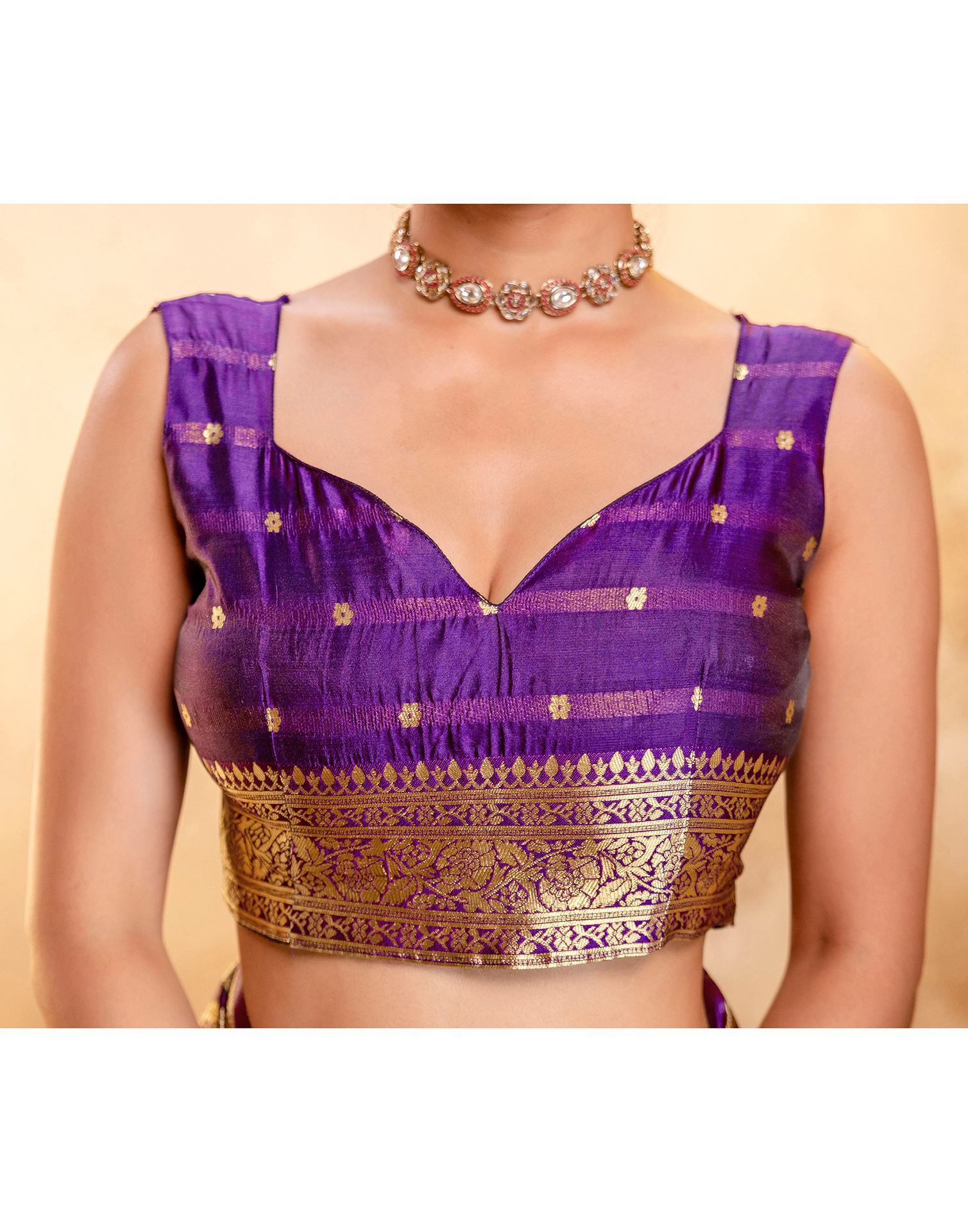 Dark Purple Silk Woven Banarasi Saree - Image 13