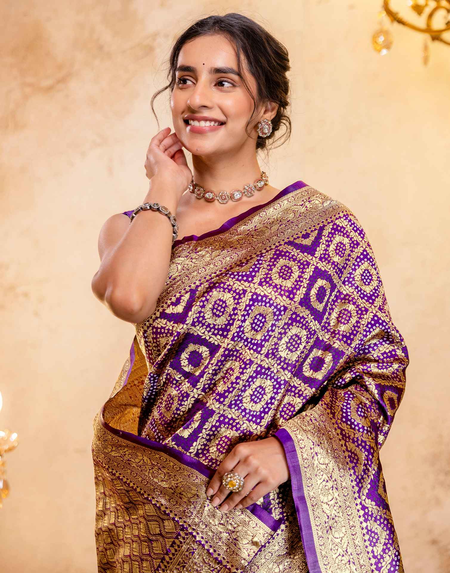 Dark Purple Silk Woven Banarasi Saree - Image 2