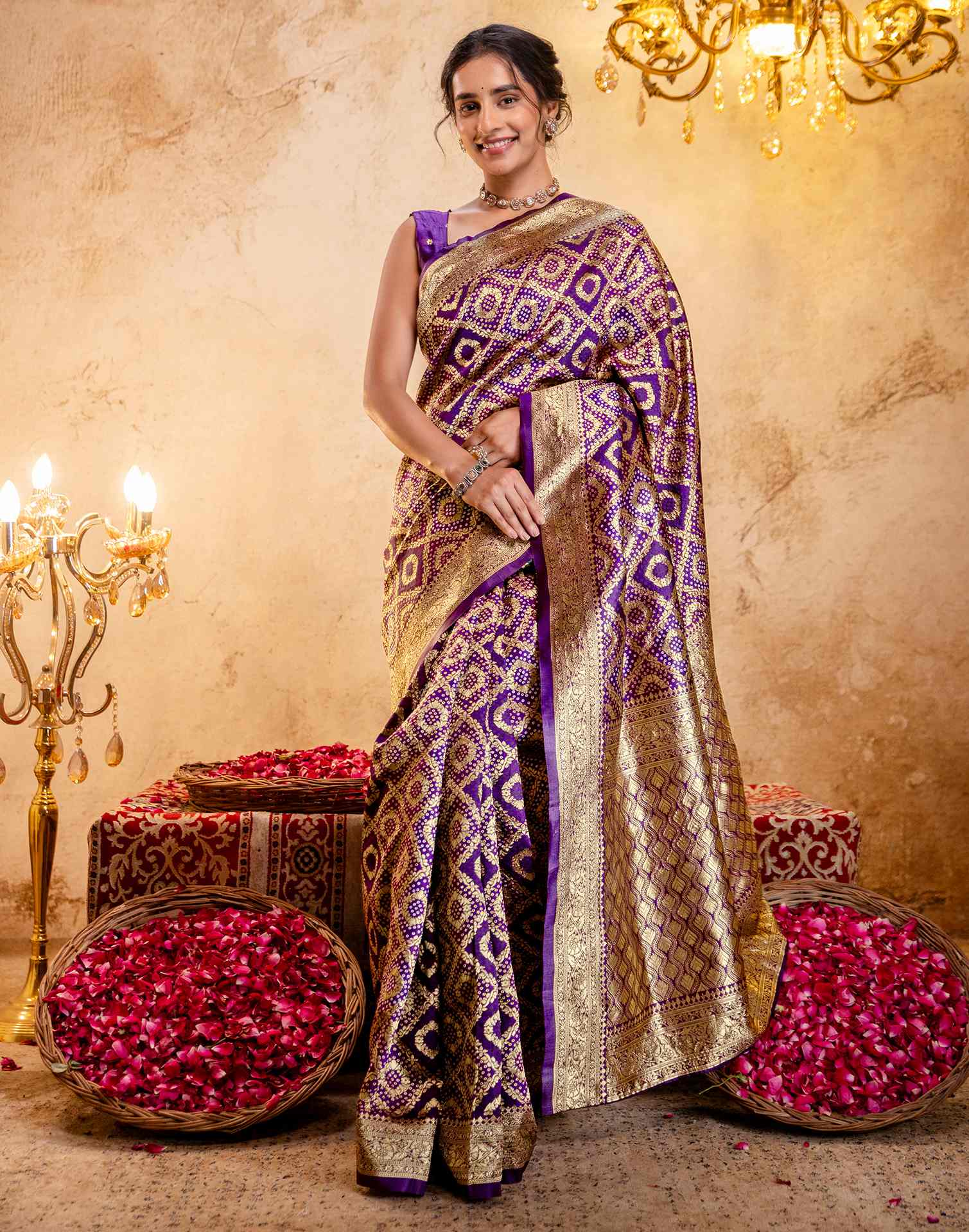 Dark Purple Silk Woven Banarasi Saree - Image 3