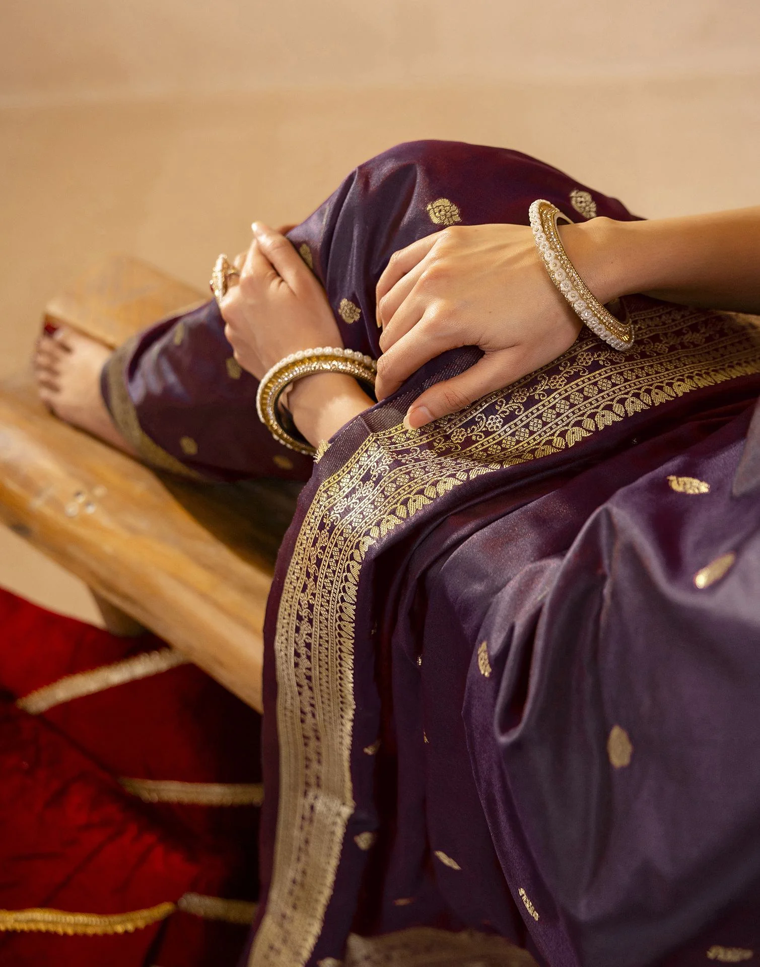 Dark Purple Silk Woven Banarasi Saree - Image 10
