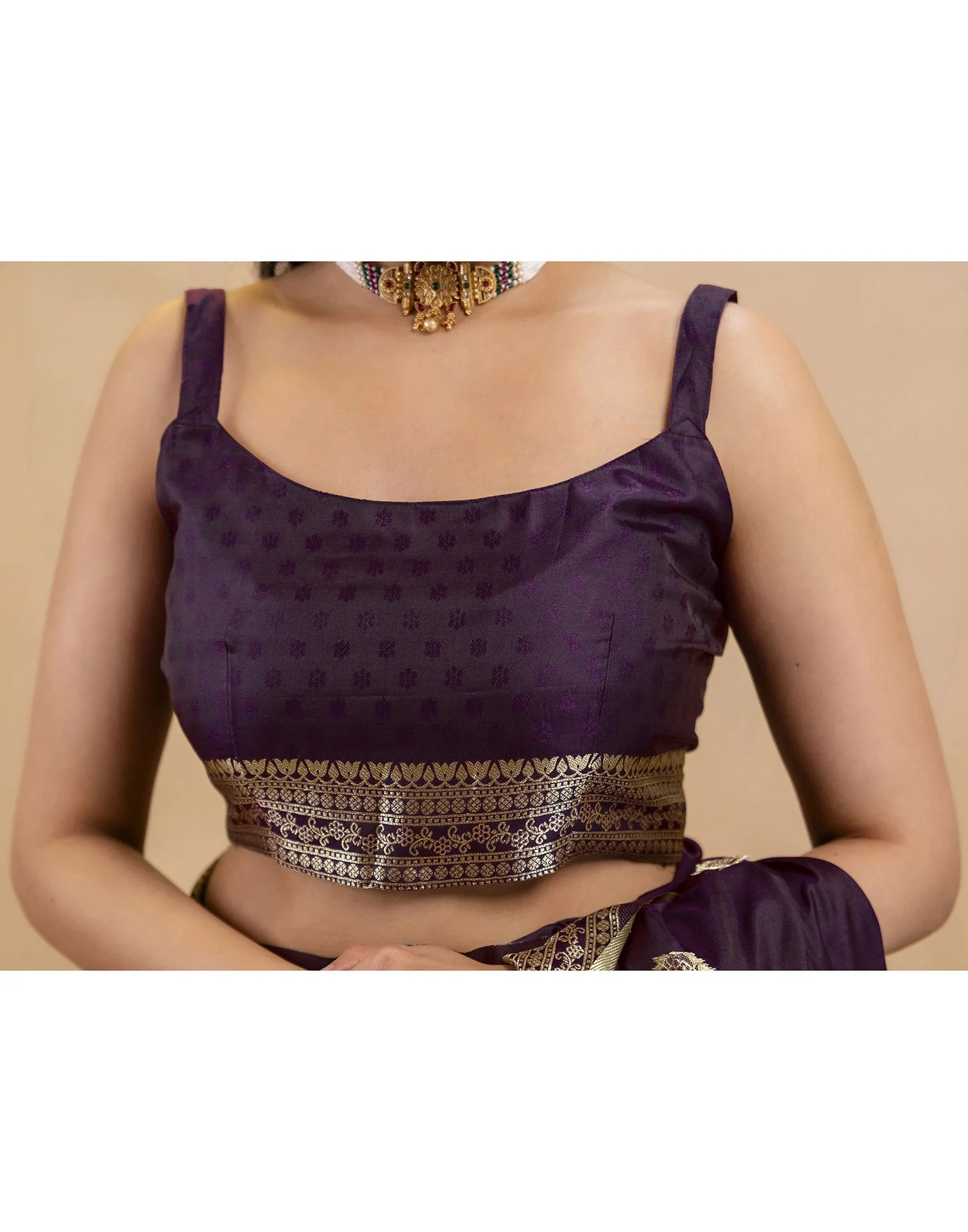 Dark Purple Silk Woven Banarasi Saree - Image 13