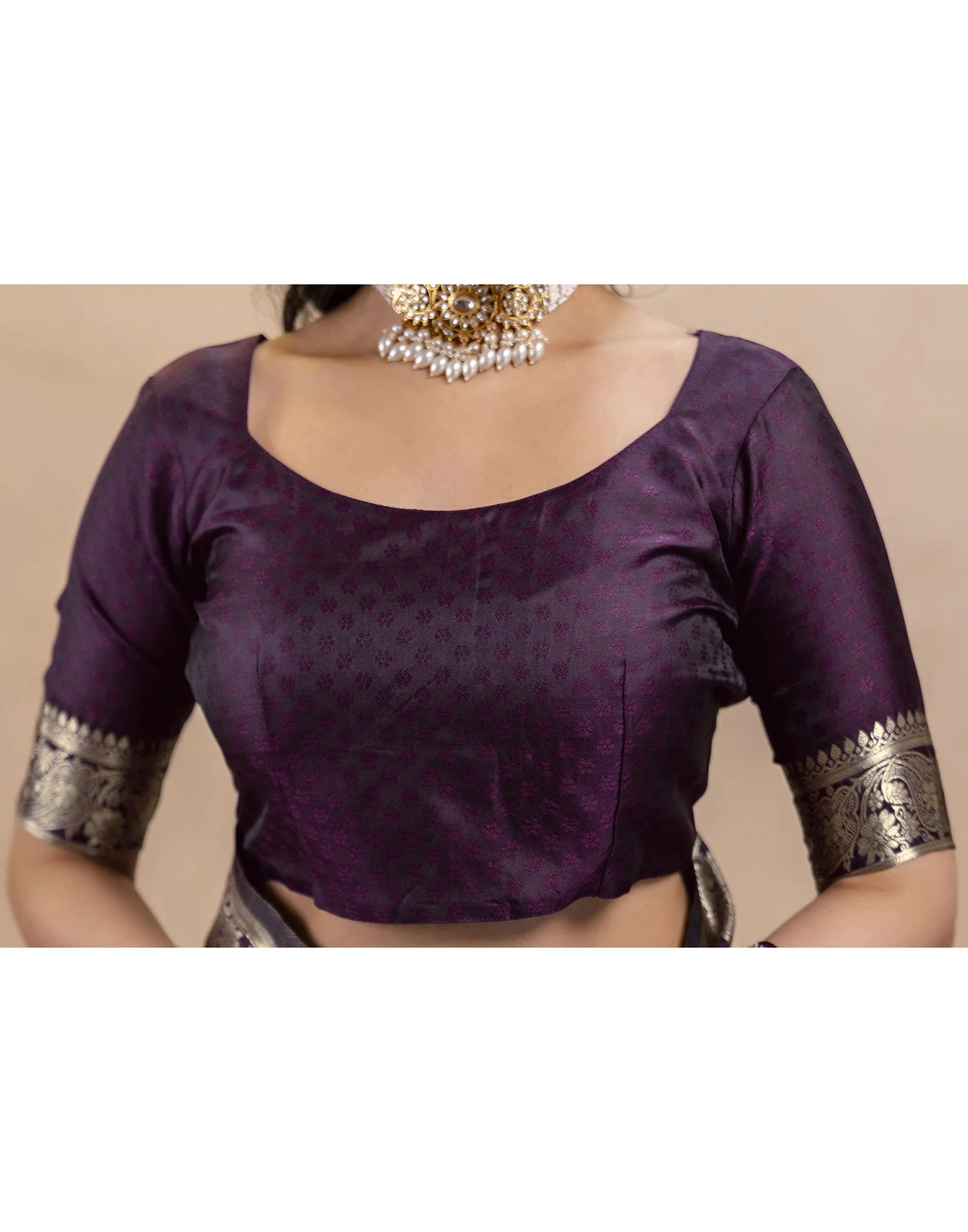 Dark Purple Silk Woven Banarasi Saree - Image 15