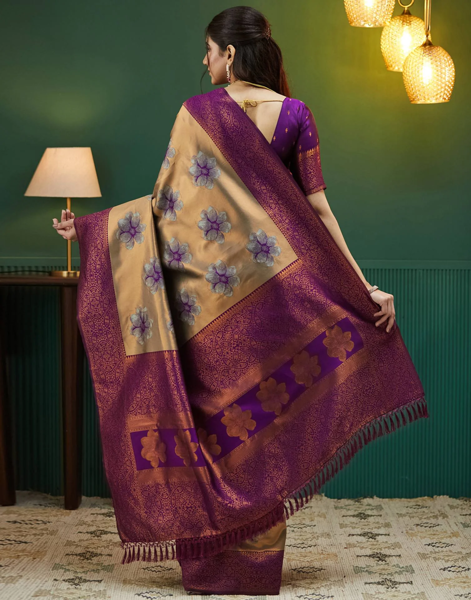 Dark Purple Silk Woven Banarasi Saree - Image 5