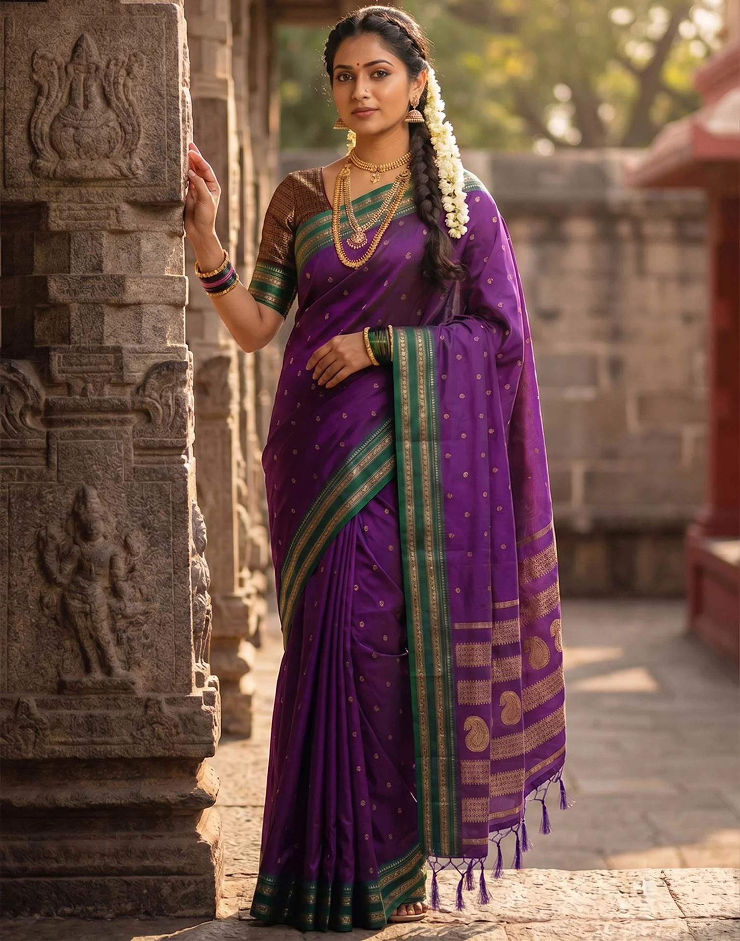 Dark Purple Silk Woven Kanjivaram Saree - Image 2