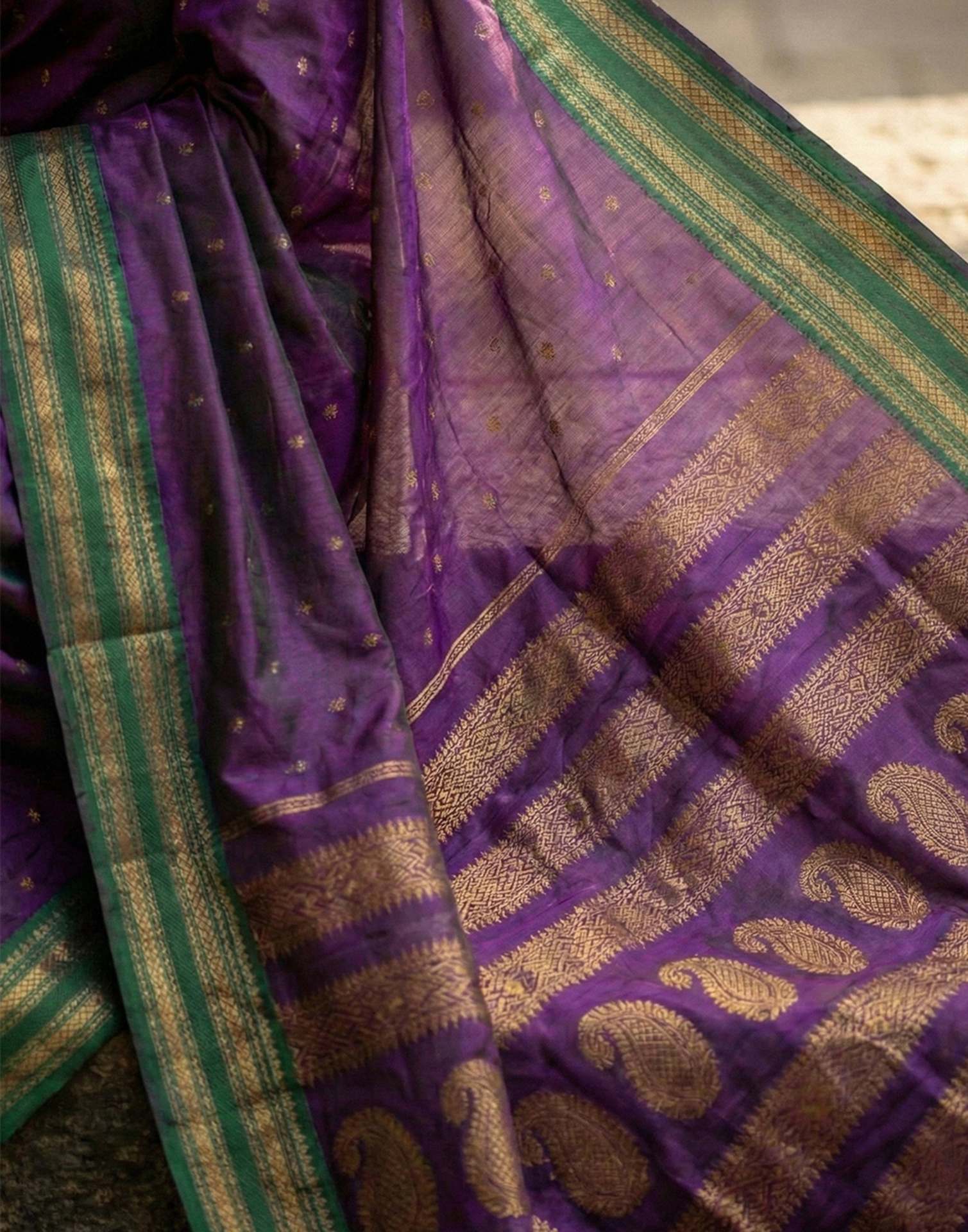 Dark Purple Silk Woven Kanjivaram Saree - Image 5