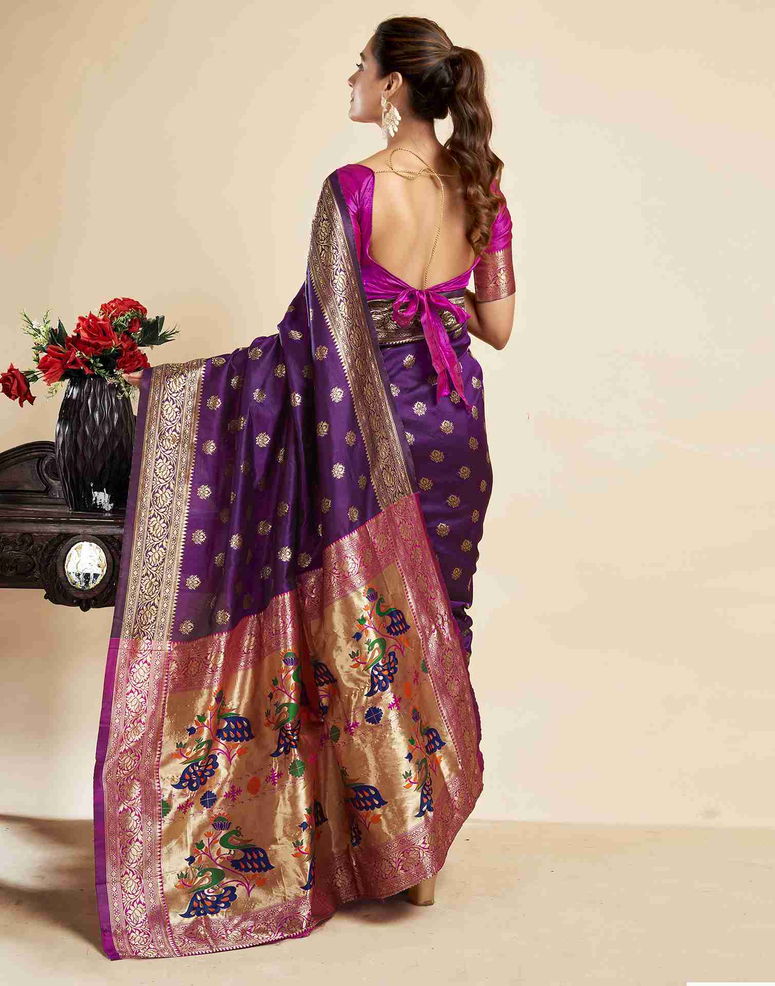 Dark Purple Silk Woven Paithani Saree - Image 6