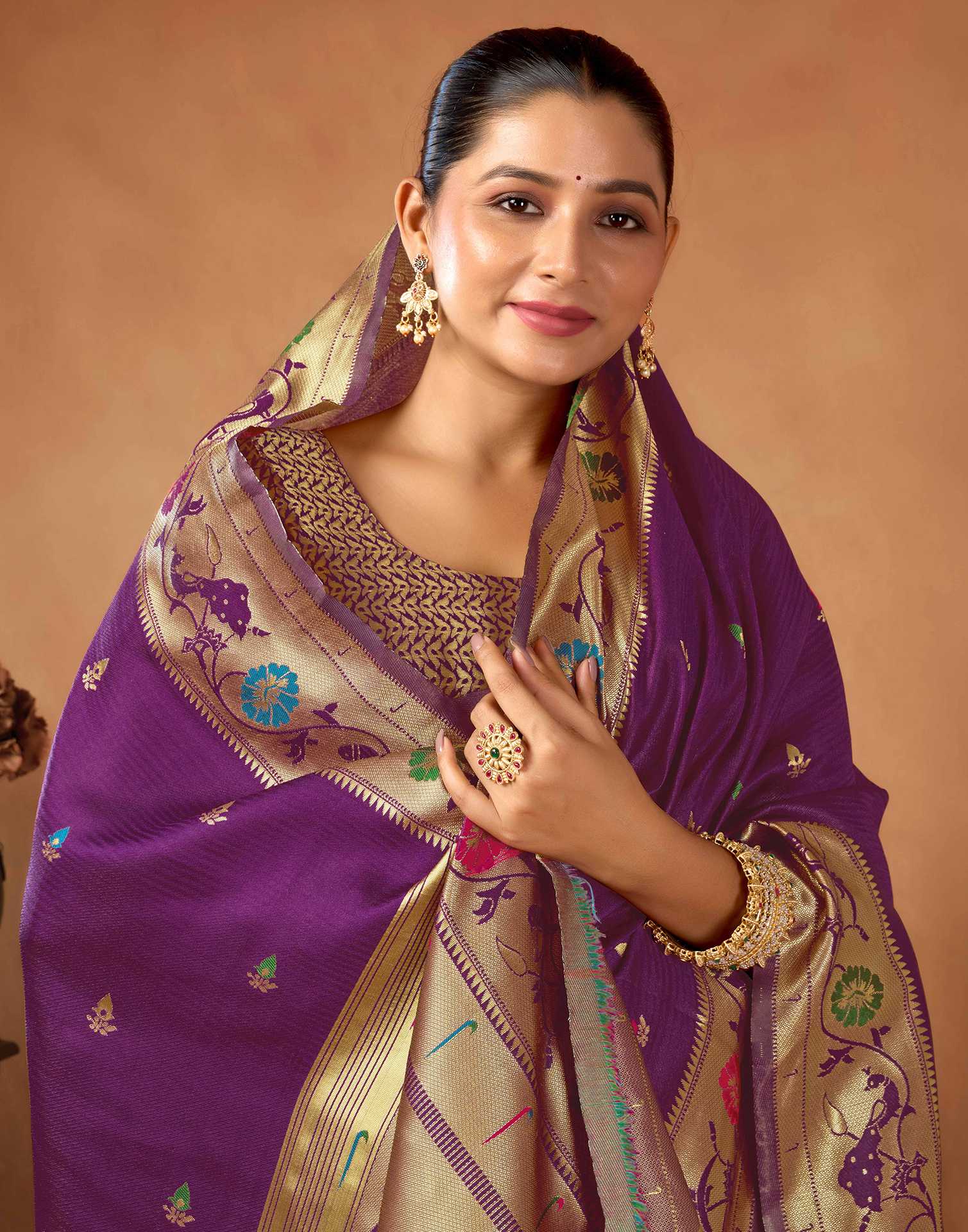 Dark Purple Silk Woven Paithani Saree - Image 2