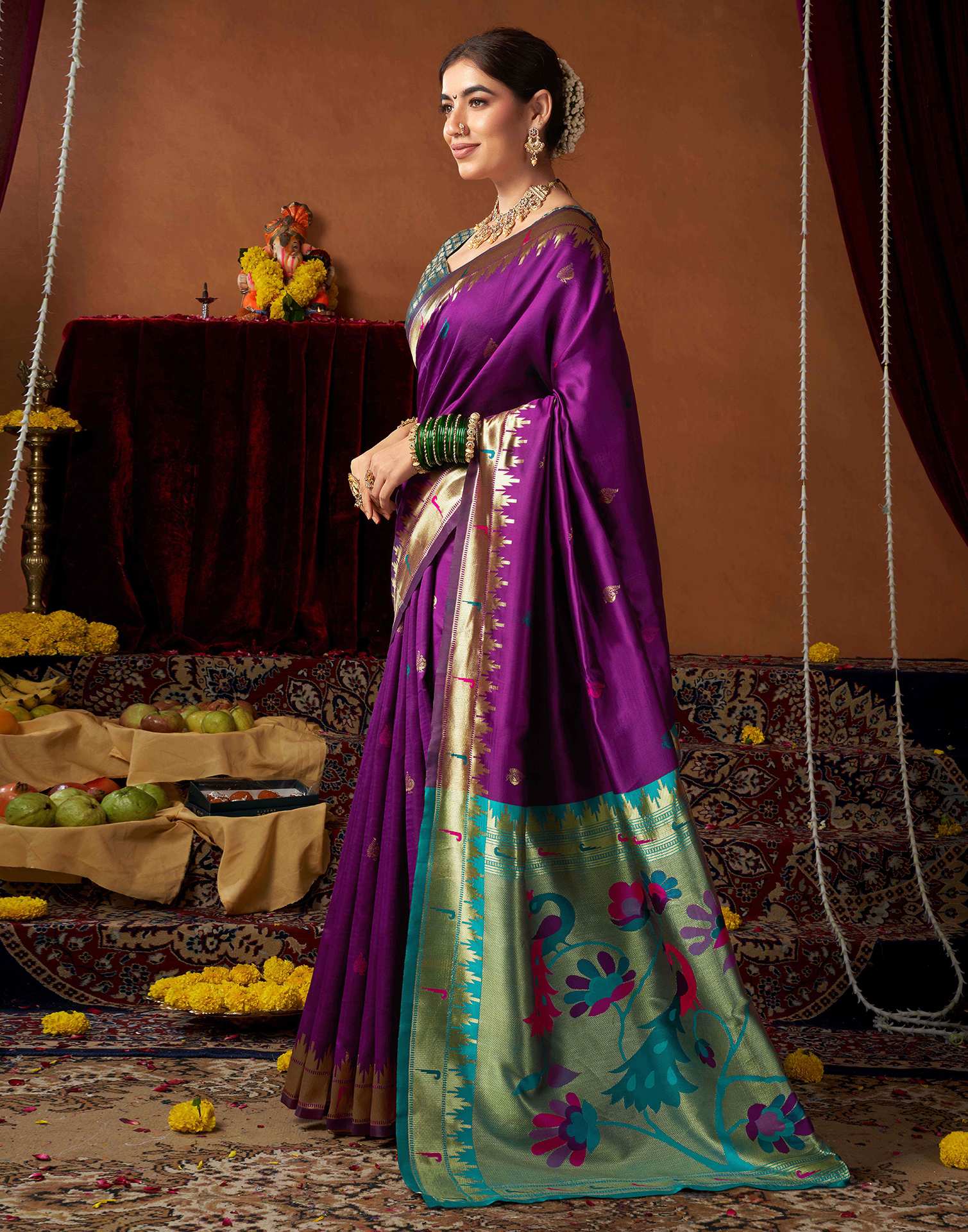Dark Purple Silk Paithani Chaturthi Saree - Image 4