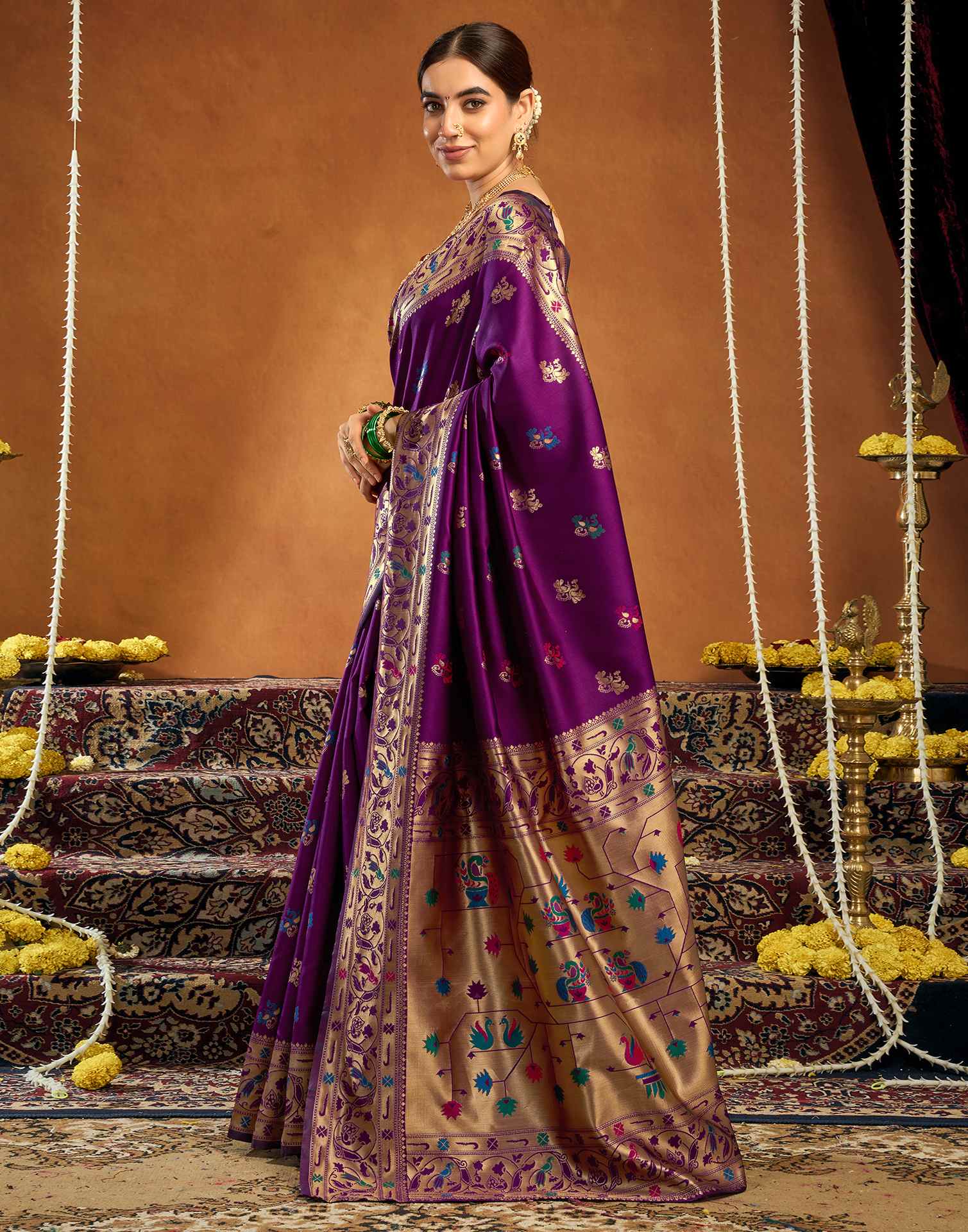 Dark Purple Silk Woven Paithani Saree - Image 4