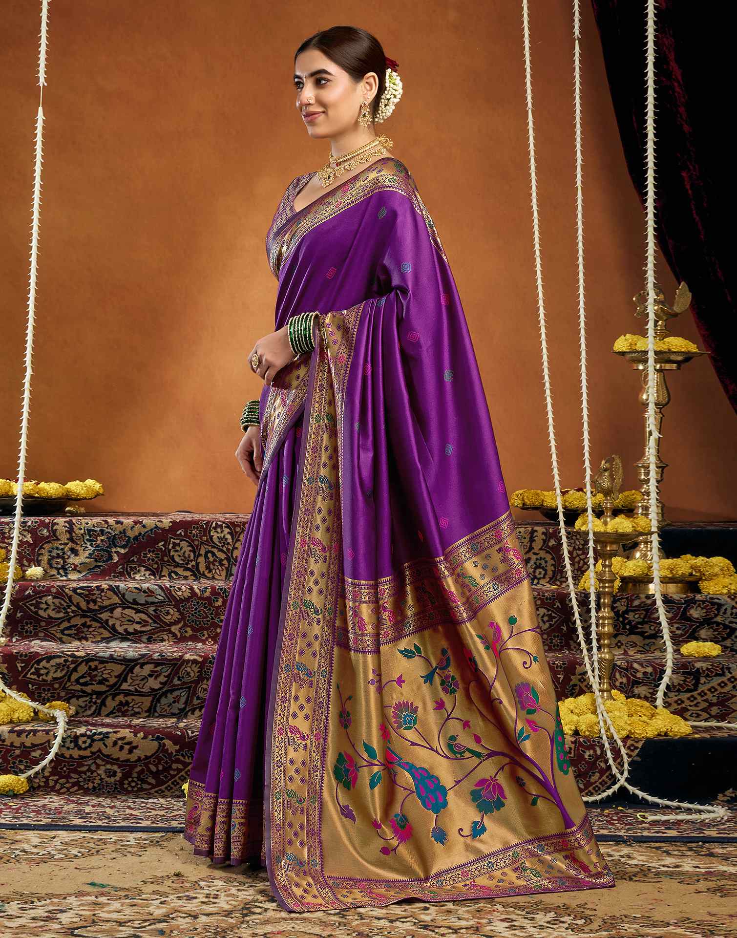 Dark Purple Silk Woven Paithani Saree - Image 4