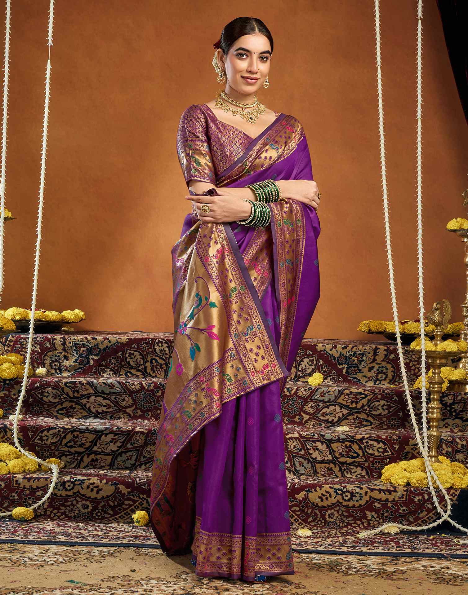 Dark Purple Silk Woven Paithani Saree - Image 5
